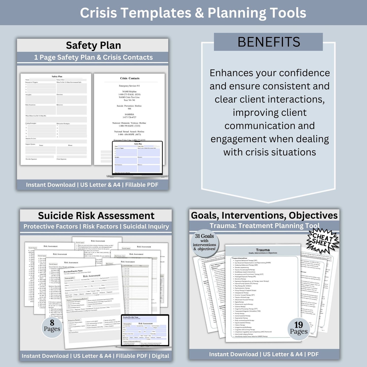Crisis Intervention & Suicide Assessment Therapist Planner Bundle: Essential Counseling Tools
