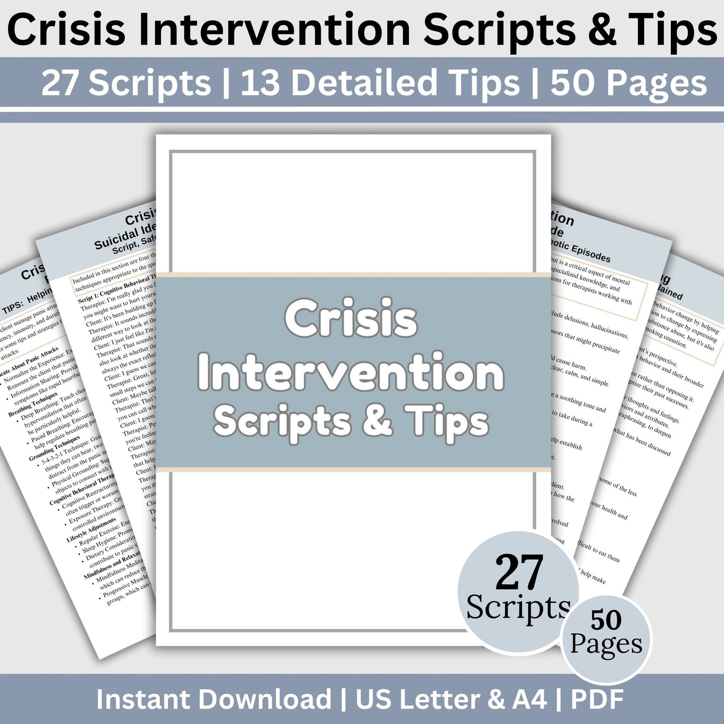 Crisis intervention therapy scripts and tips. Unlock the full potential of your therapeutic practice with our comprehensive 50 page Mental Health Therapy Scripts, covering 27 crisis intervention therapy sessions.