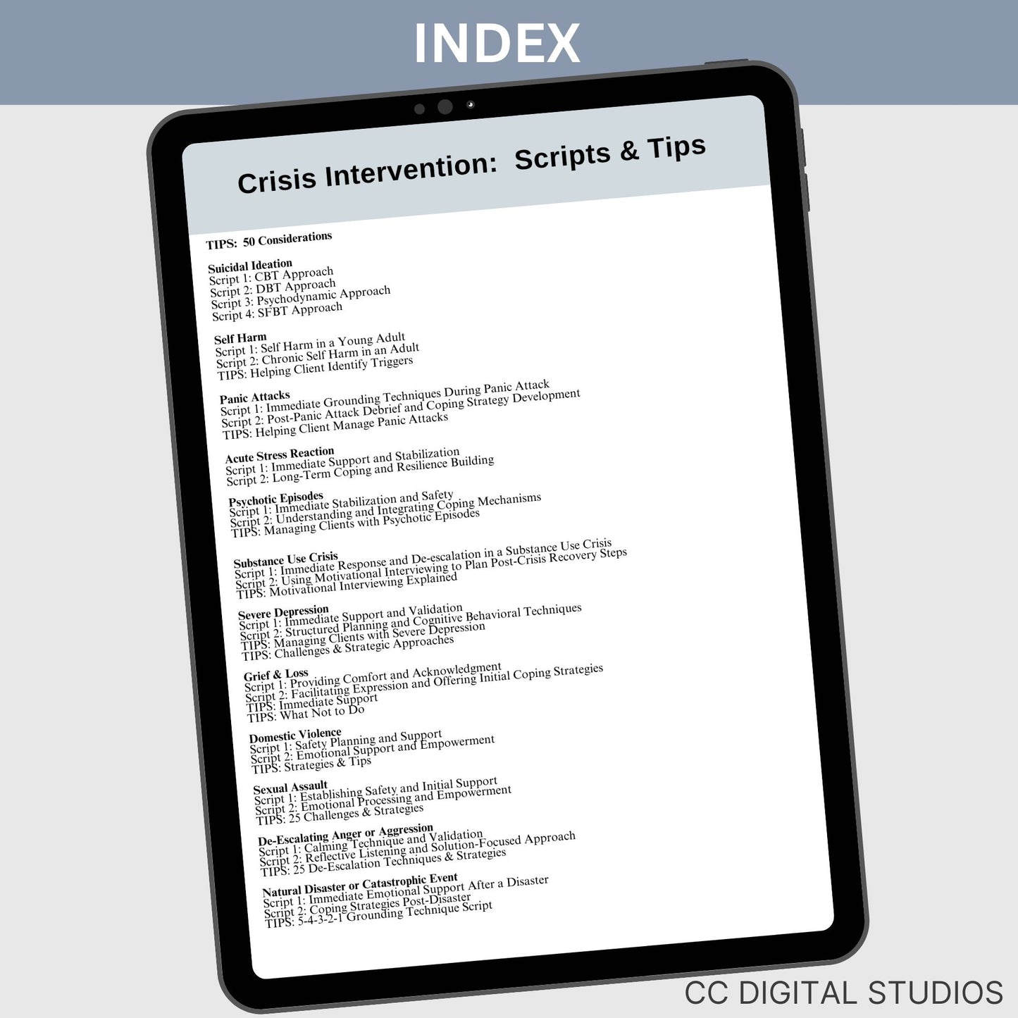 Crisis intervention therapy scripts and tips. Unlock the full potential of your therapeutic practice with our comprehensive 50 page Mental Health Therapy Scripts, covering 27 crisis intervention therapy sessions.