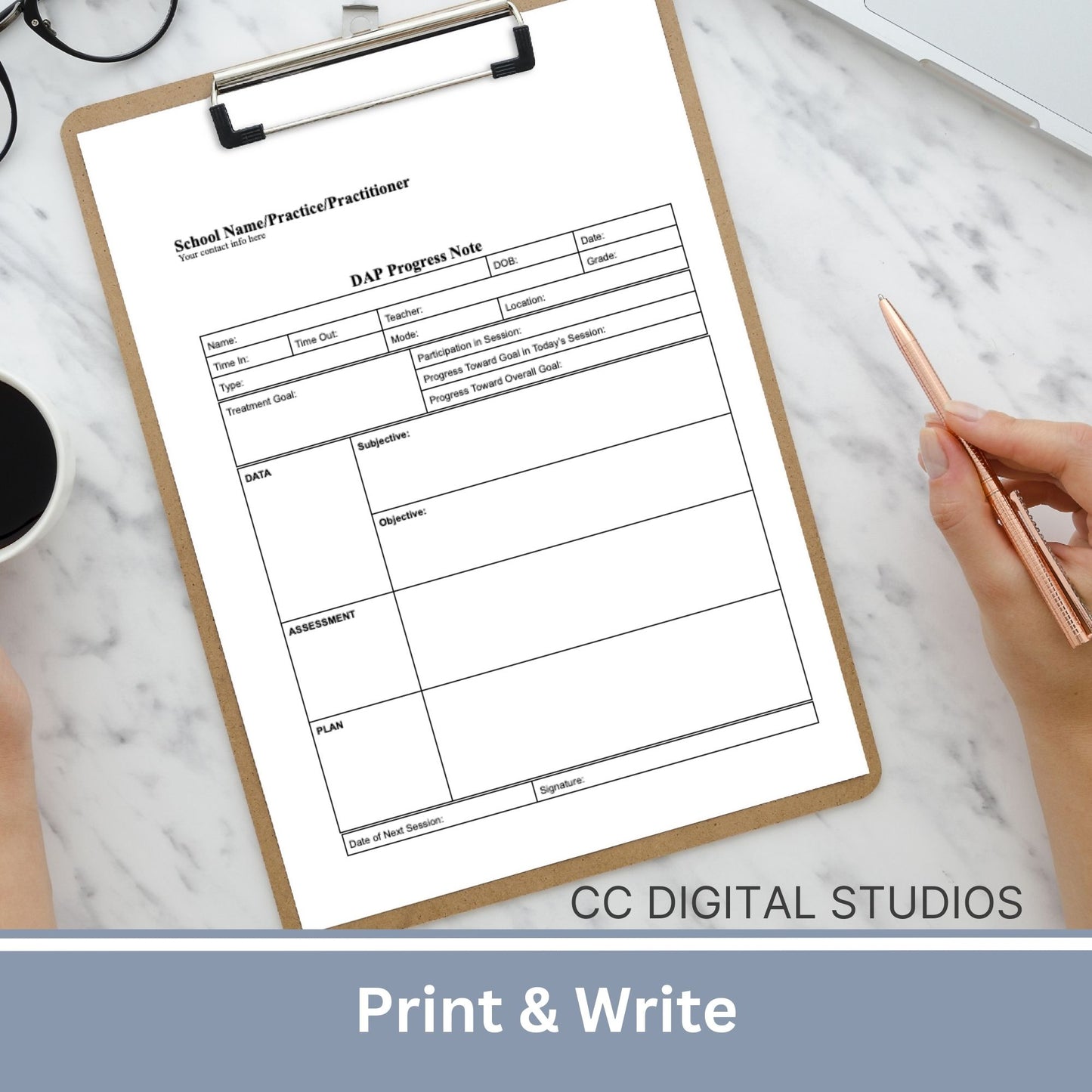 DAP Progress Note for School Counselors, School Psychologist, School Social Work Counseling Tools, Session Notes, Therapist Office Form