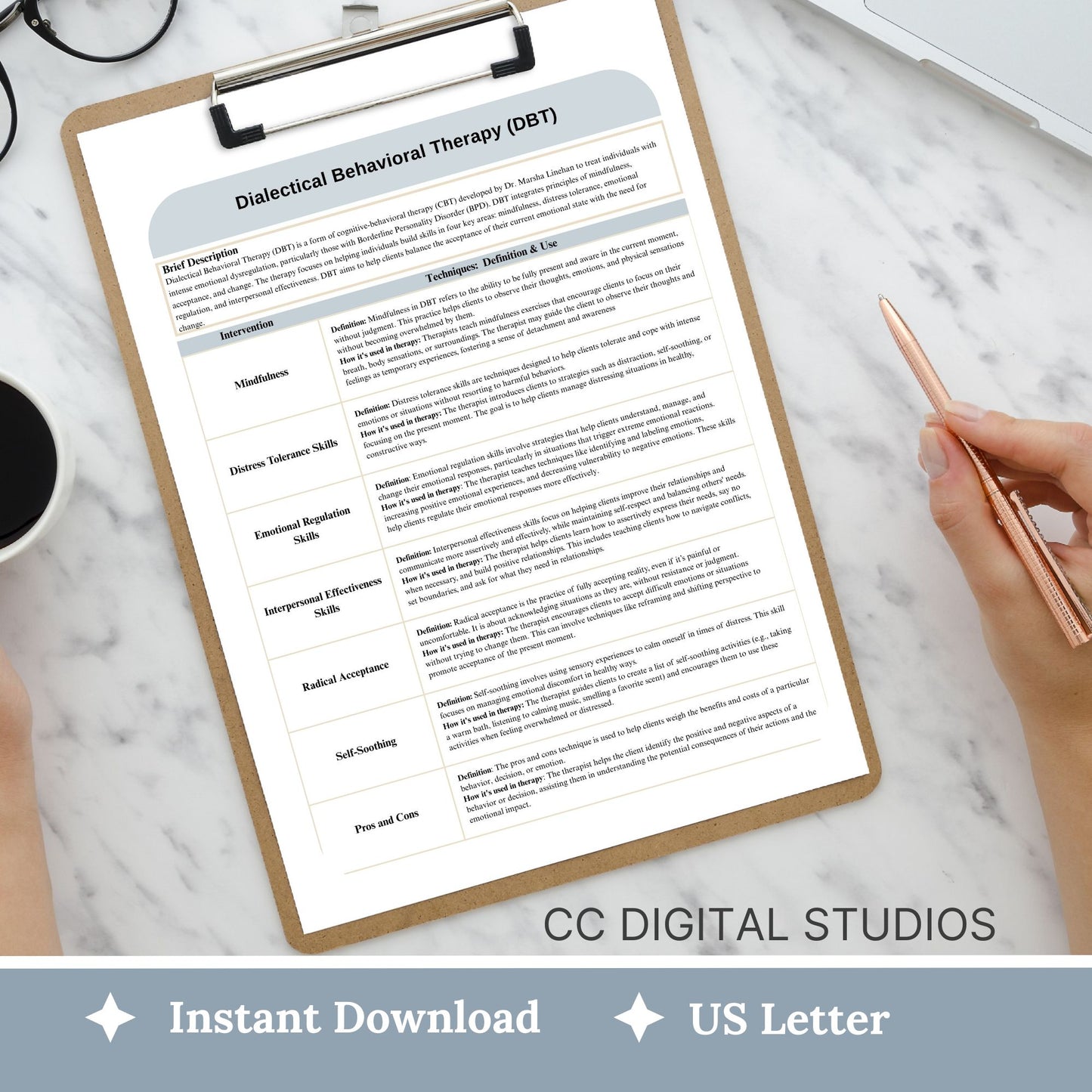 DBT Therapy Interventions List Cheat Sheet