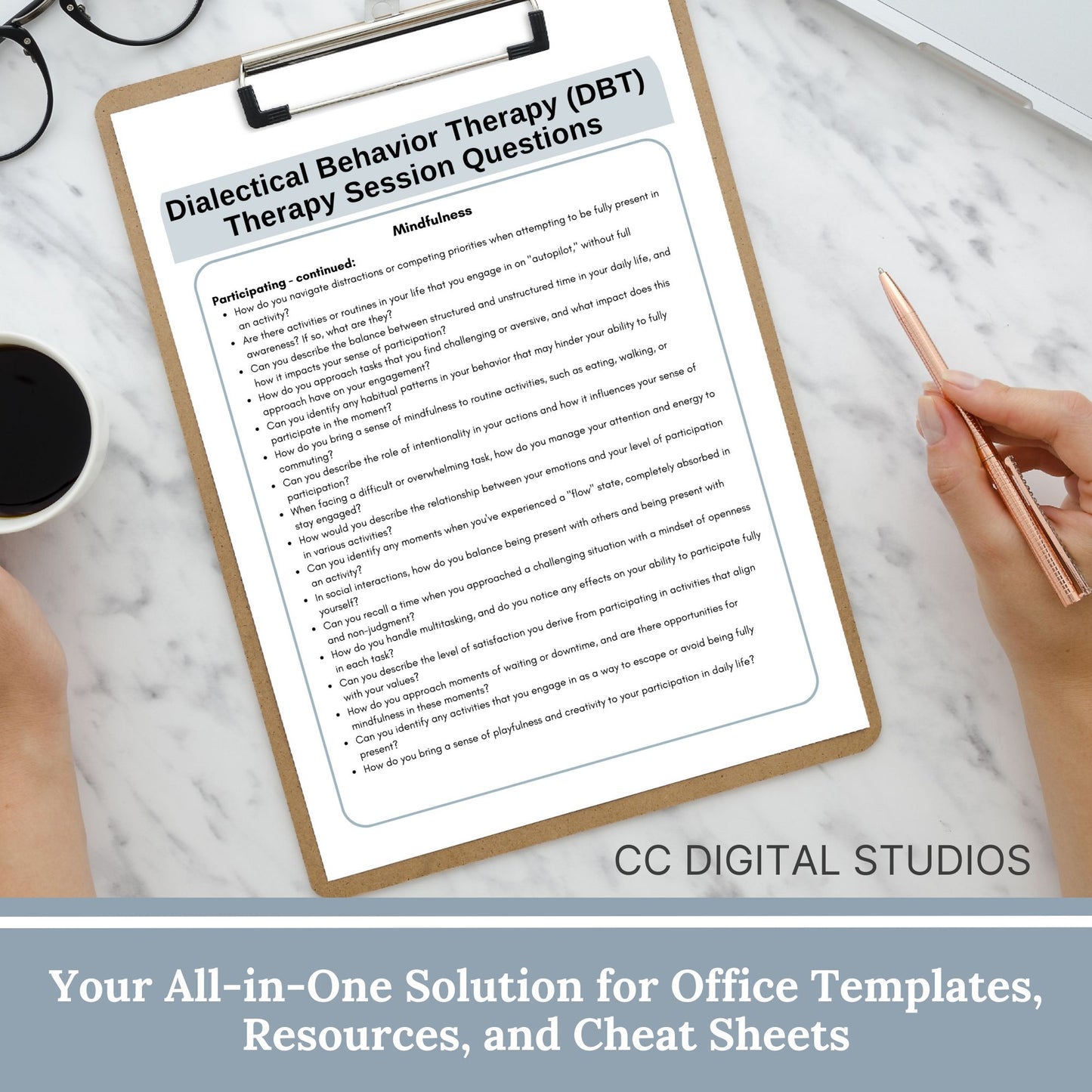 DBT skills in therapy sessions with our comprehensive Therapy Questions Reference Sheet, designed to facilitate meaningful discussions and foster self-reflection. With 450 therapy questions, this therapy cheat sheet is an invaluable tool for counseling offices, offering a practical guide for psychotherapy sessions.