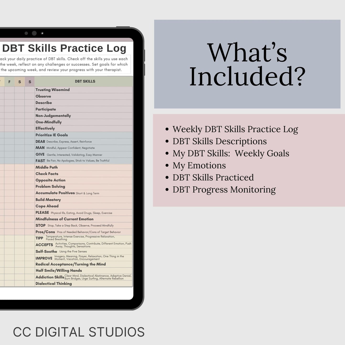 DBT skills worksheets, designed for mental health professionals and individuals seeking effective coping strategies. Practical DBT cheat sheets and skills diary to track progress in Dialectical Behavior Therapy.