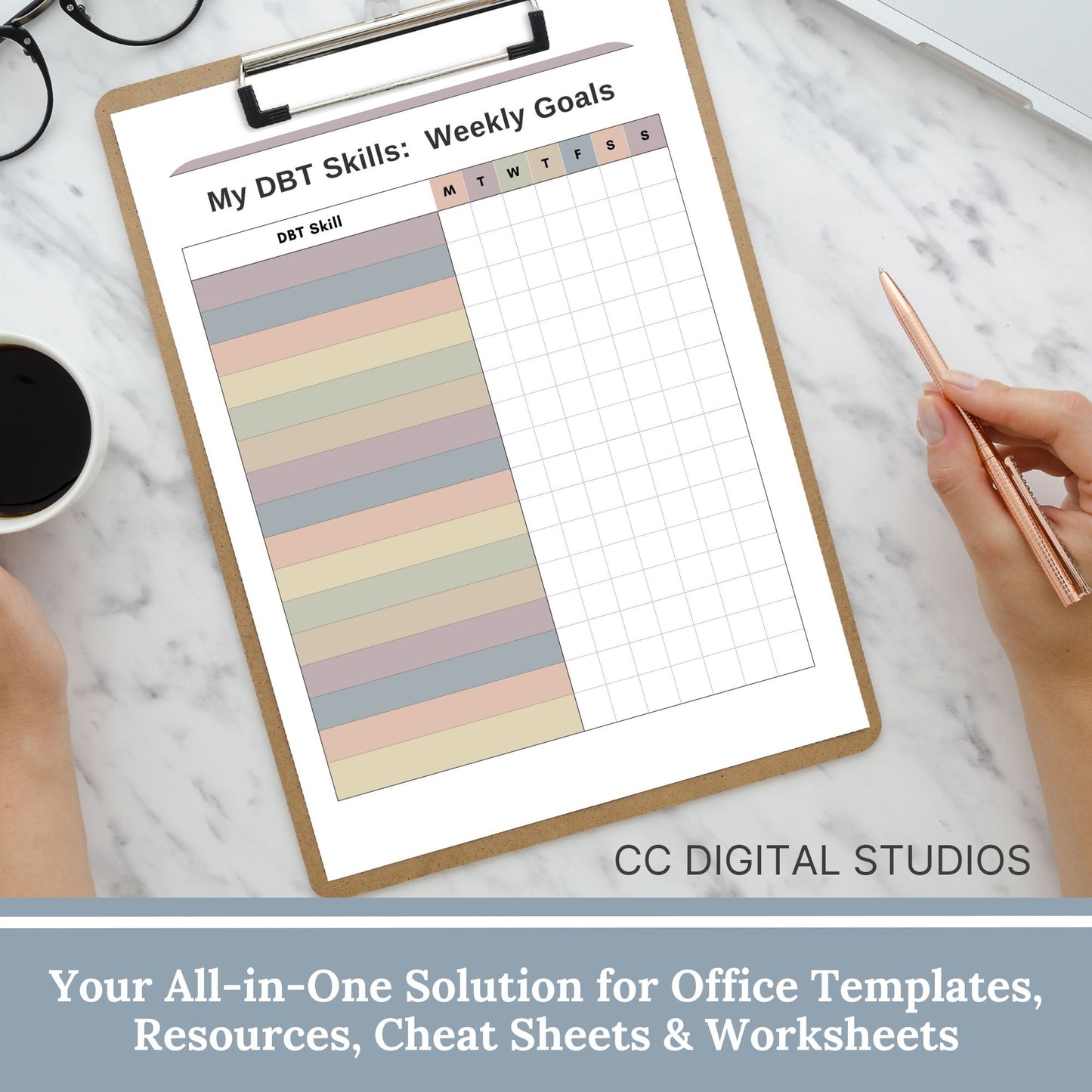 DBT skills worksheets, designed for mental health professionals and individuals seeking effective coping strategies. Practical DBT cheat sheets and skills diary to track progress in Dialectical Behavior Therapy.