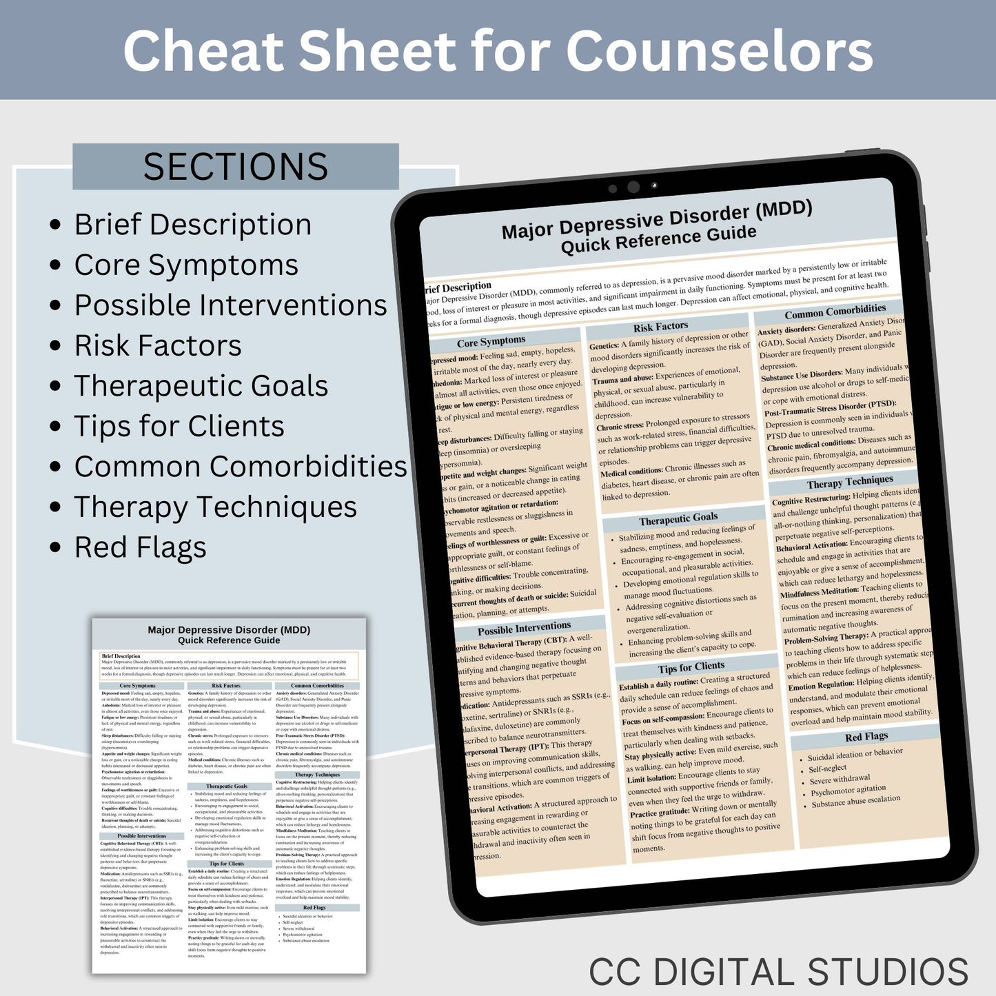 Depression Therapy Cheat Sheet: 2 IN 1 Psychoeducation for Client and Cheat Sheet for Counselors