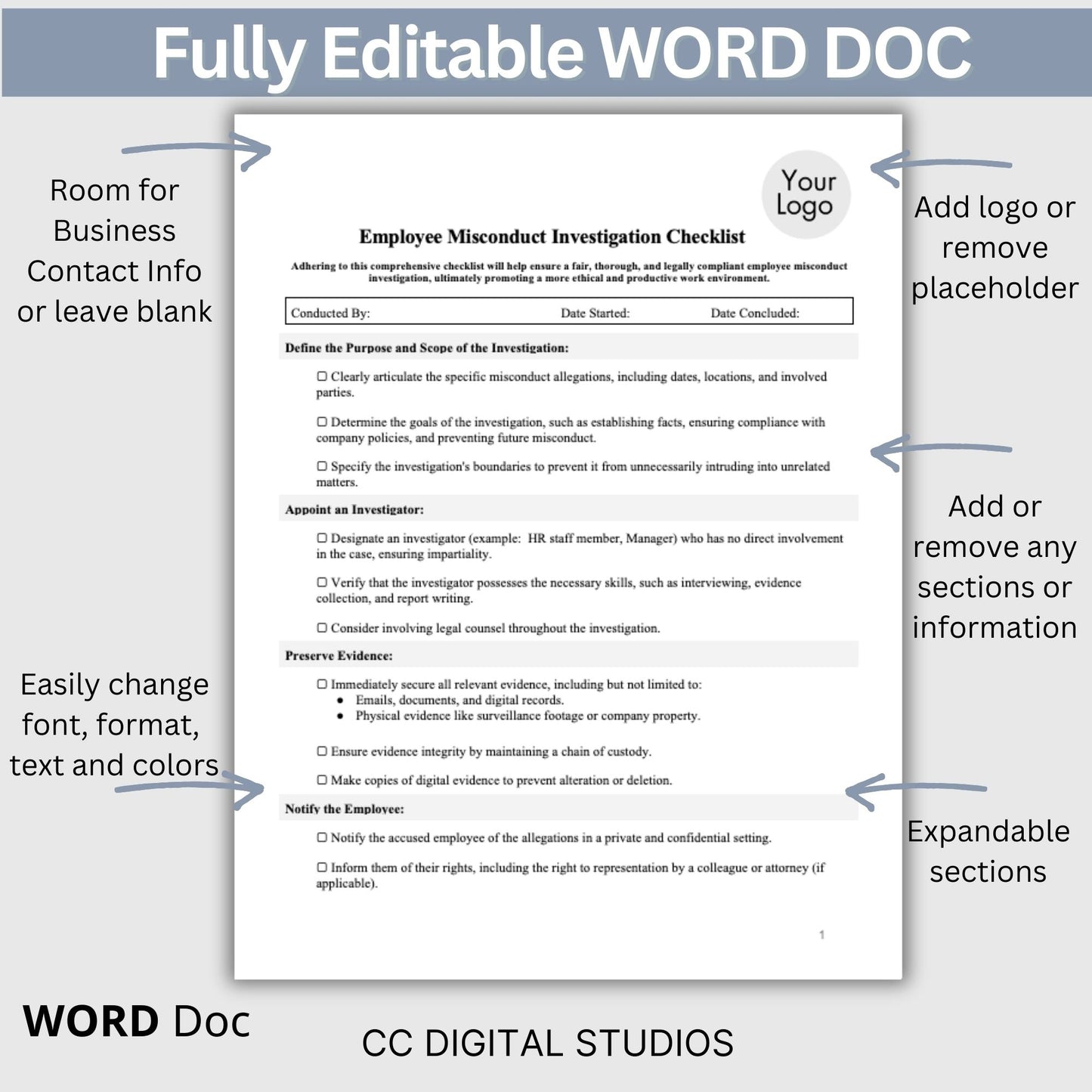 Employee Misconduct Form - Editable WORD DOC