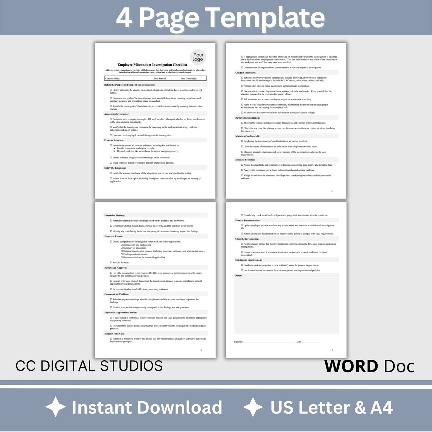 Employee Misconduct Form - Editable WORD DOC