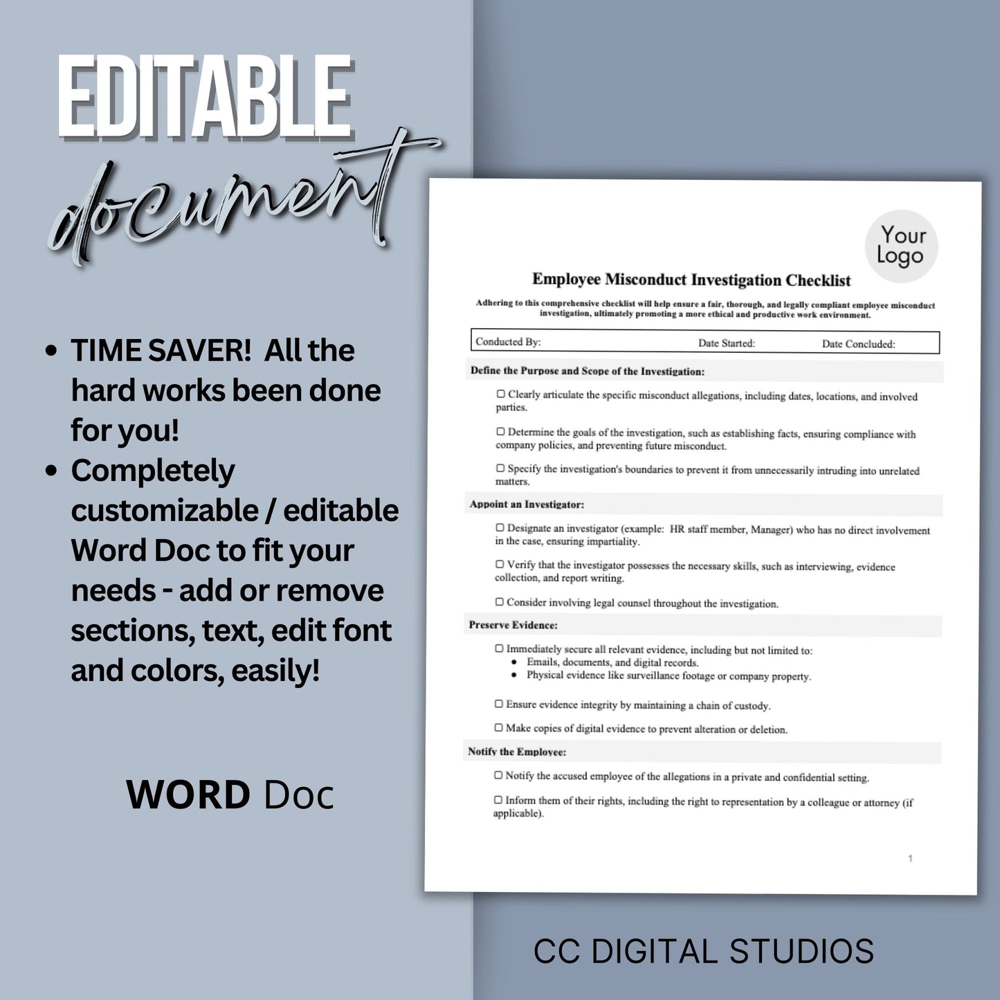 Employee Misconduct Form - Editable WORD DOC
