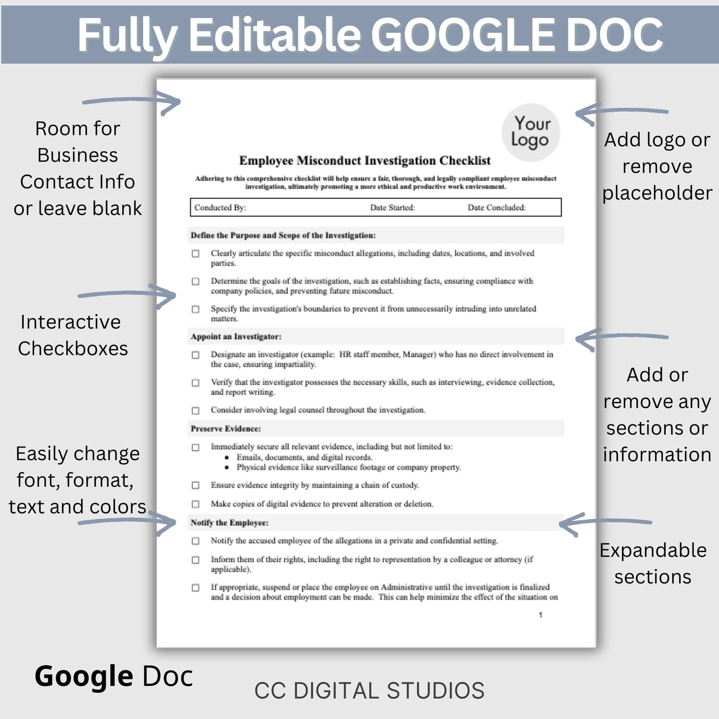 Employee Misconduct Form - Editable Google Doc