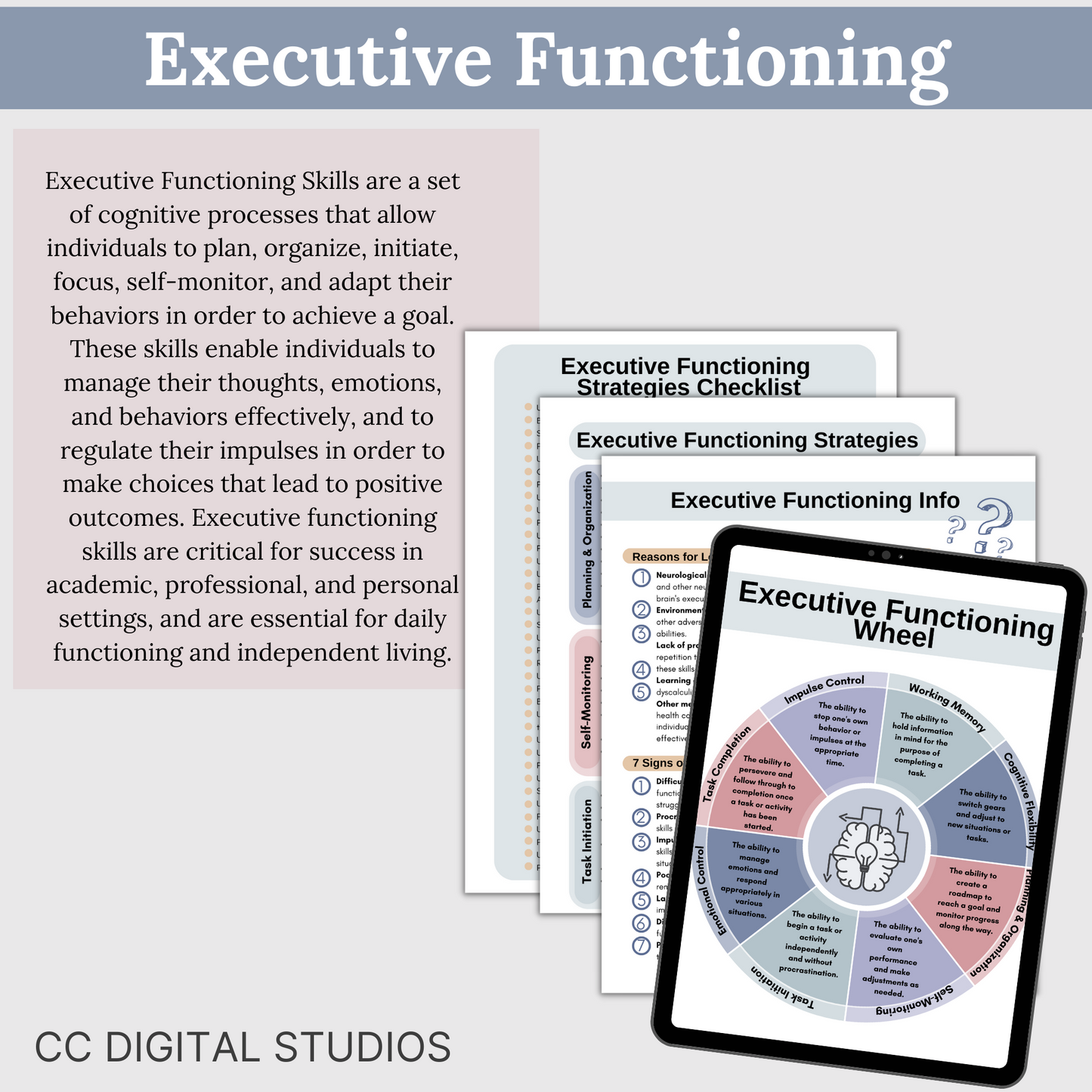 Emphasizing neurodivergent perspectives, it covers executive functioning skills such as impulse control, working memory, cognitive flexibility, planning, organization, self-monitoring, task initiation, emotional control, and task completion