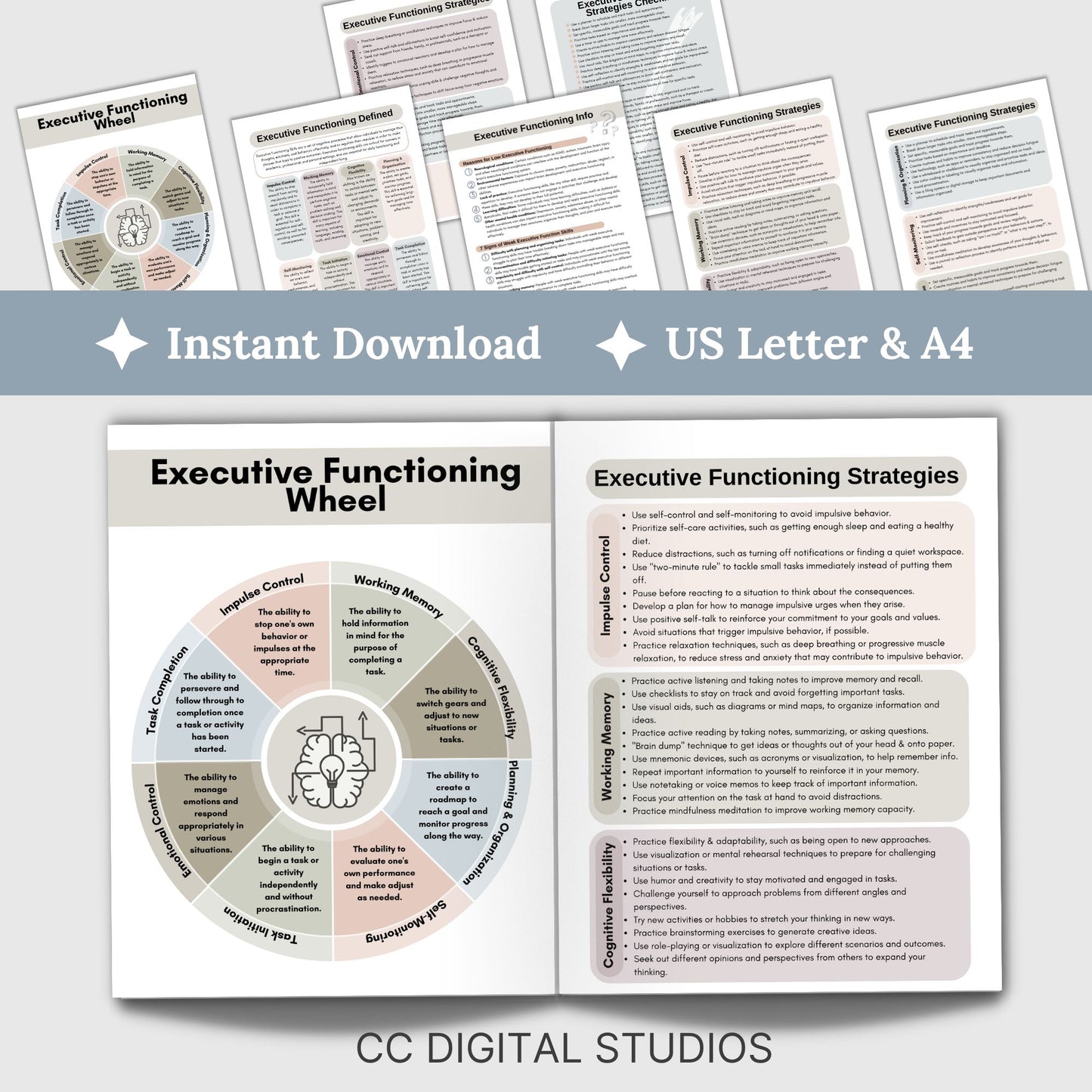 SAVE 25% with our Executive Functioning worksheets, strategies, wheel & information bundle! Designed to help you process and improve in the eight key executive functioning skills