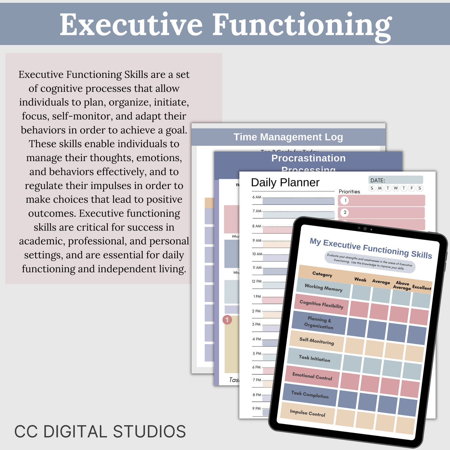 ADHD adult Executive Functioning worksheets to process in the eight key executive functioning skills