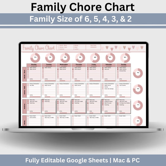 Family Chore Chart Google Sheets Planner