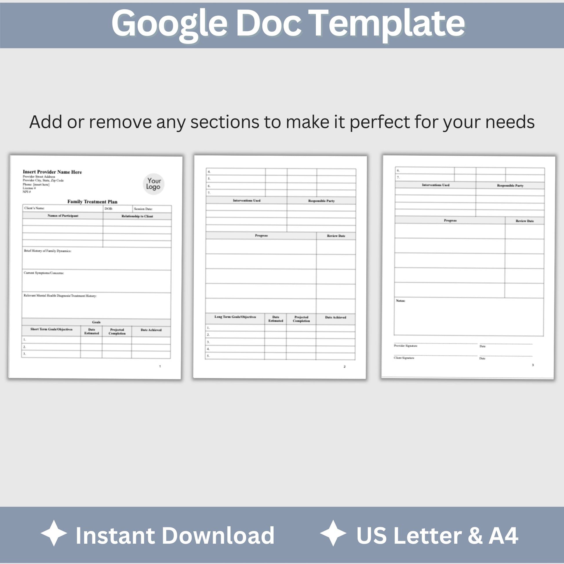 Treatment plan for family therapy sessions. With this template, you'll have a clear and organized way to create family treatment plans that are evidence-based and comprehensive.  It's perfect for therapists, counselors, social workers, and other mental health professionals. It's designed to save you time and streamline your process, so you can focus on providing the best possible care to your clients.
