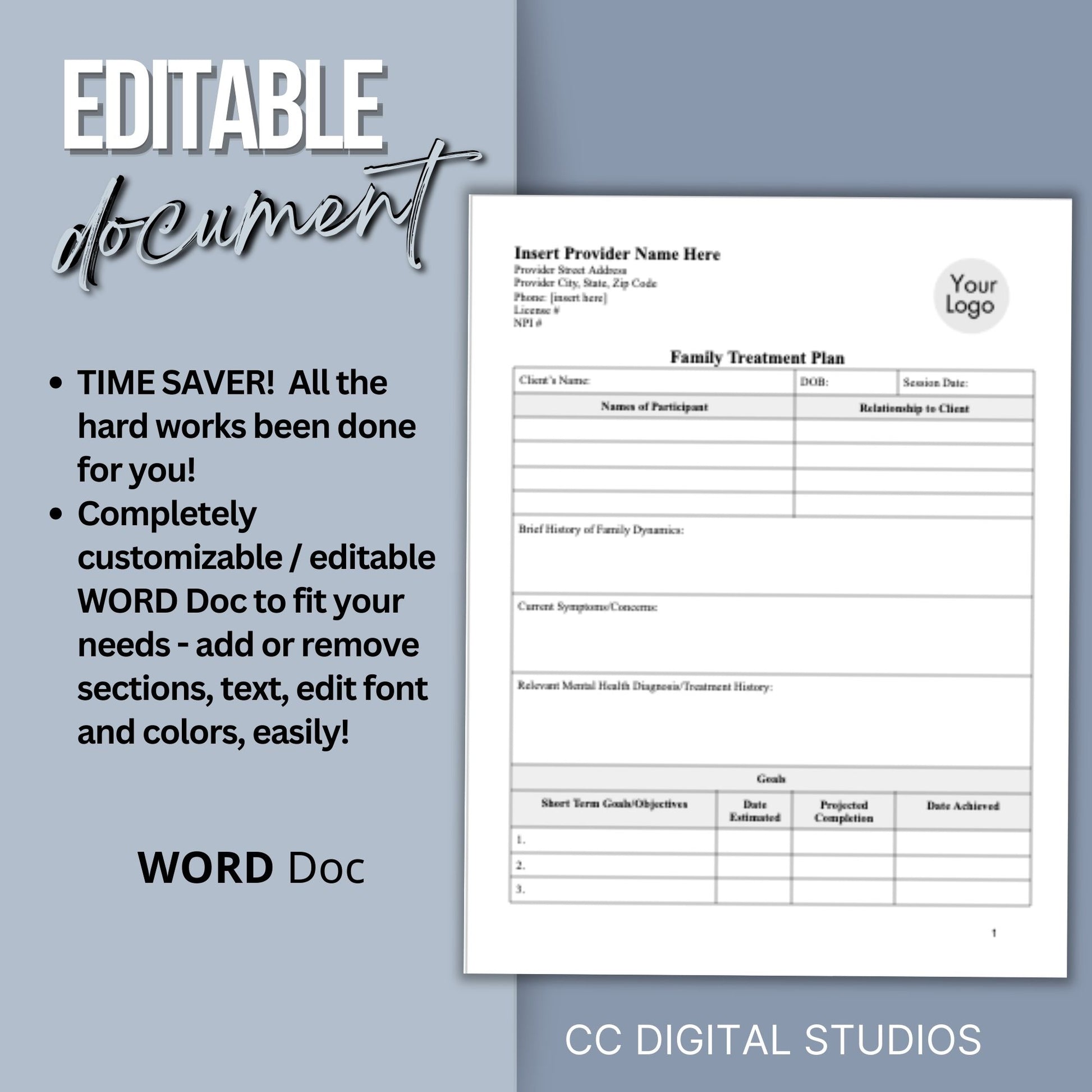 Treatment plan for family therapy sessions. With this template, you'll have a clear and organized way to create family treatment plans that are evidence-based and comprehensive.