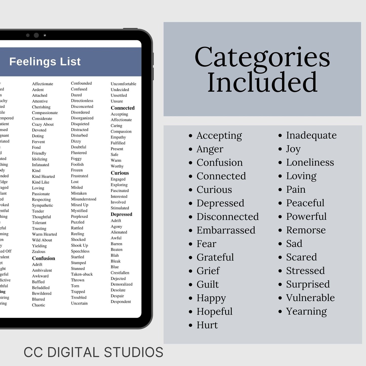 Emotions Wheel and Feelings List perfect for therapists, school counselors, and individuals this list of feeling and emotion words promotes feeling exploration and self reflection. Foster emotional intelligence