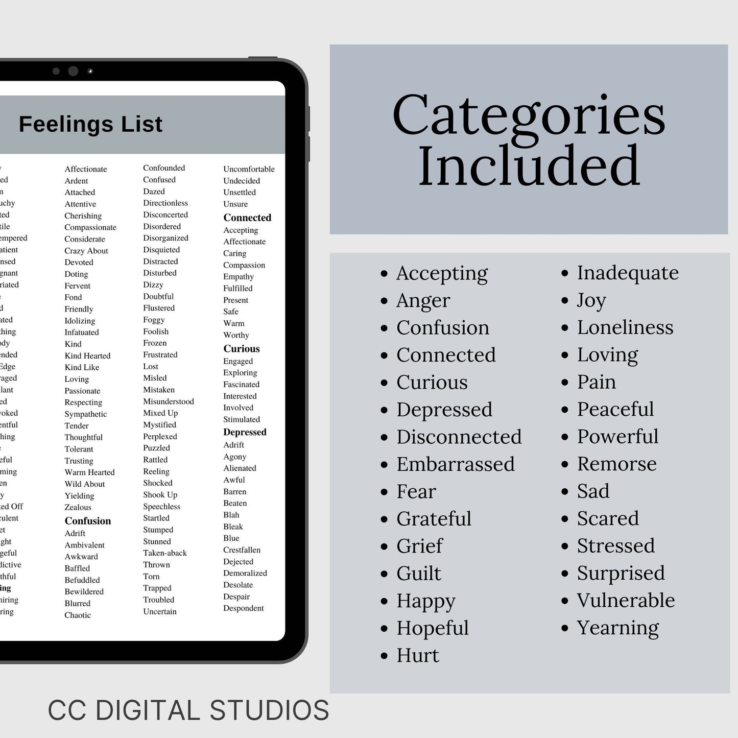 Emotions Wheel and Feelings List perfect for therapists, school counselors, and individuals this list of feeling and emotion words promotes feeling exploration and self reflection. Foster emotional intelligence