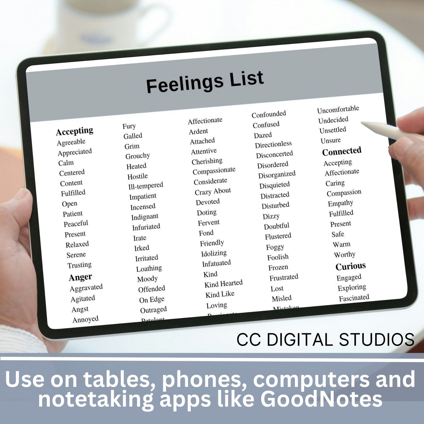 Emotions Wheel and Feelings List perfect for therapists, school counselors, and individuals this list of feeling and emotion words promotes feeling exploration and self reflection. Foster emotional intelligence
