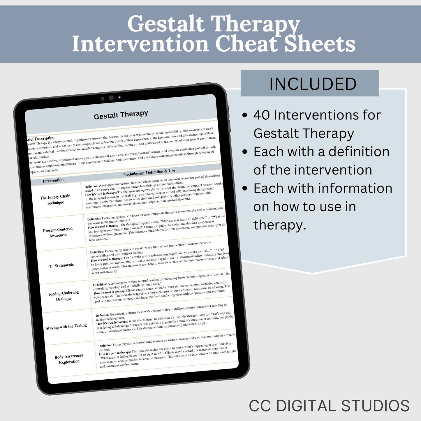 Gestalt Therapy Intervention List Cheat Sheet