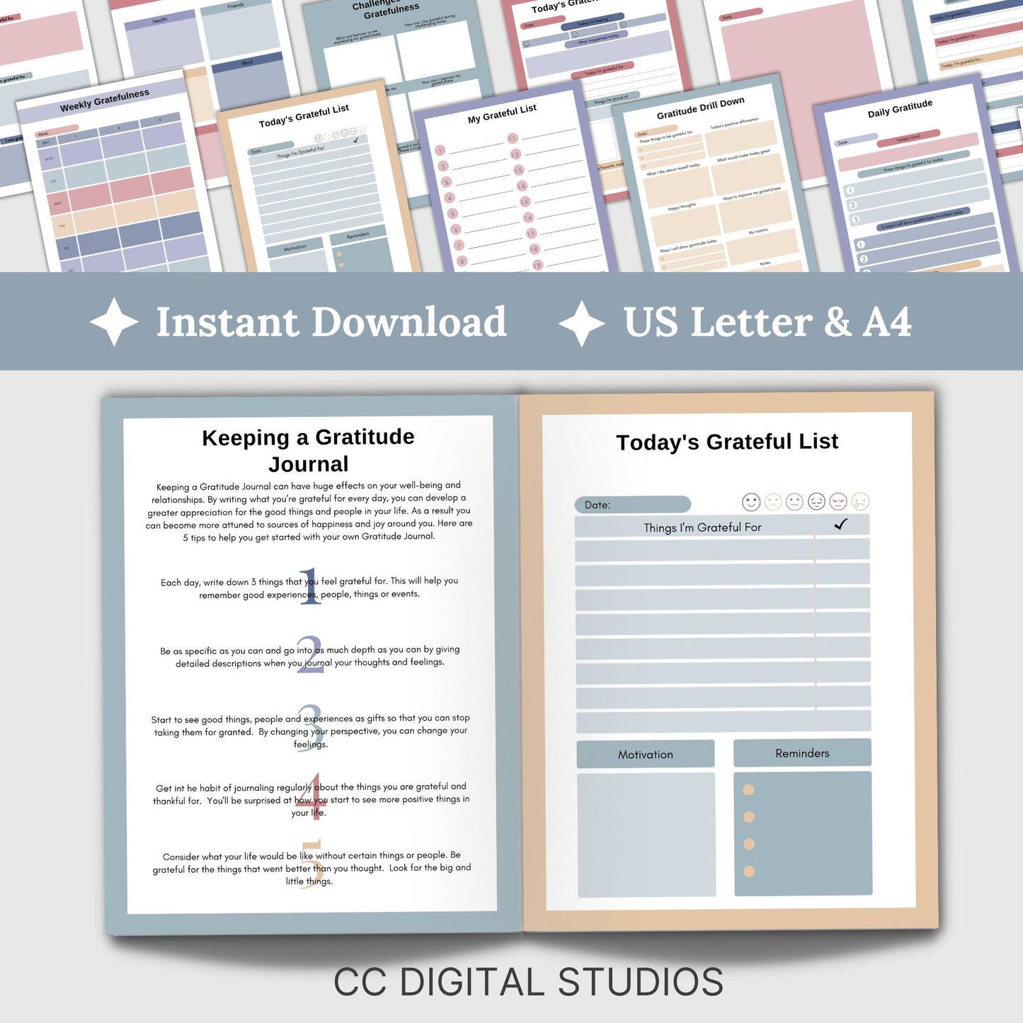 Gratitude Journal with Worksheets for Therapy, Wellness, and Positive Thinking