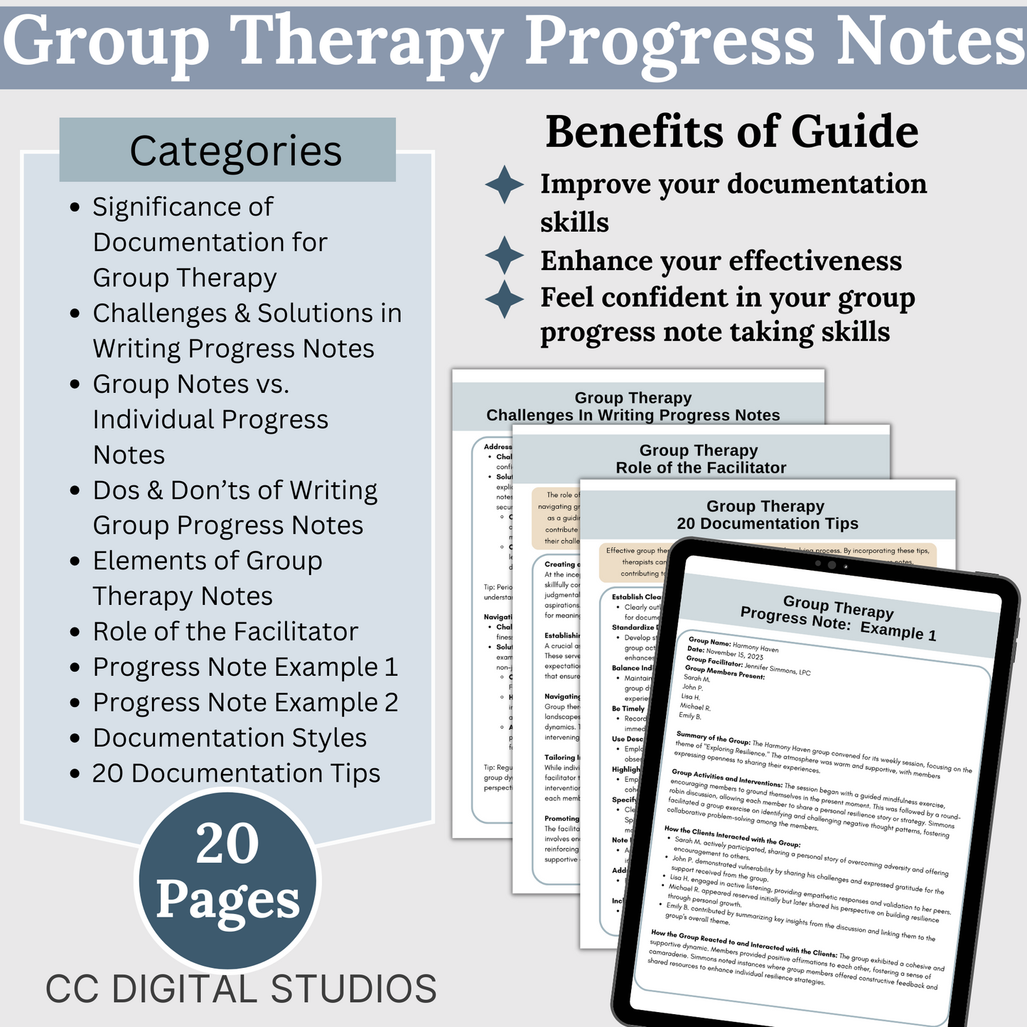 Elevate your group therapy sessions with our Therapy Bundle saving 25%! Featuring a comprehensive Group Therapy Guide, Progress Notes Guide, and a curated set of 700 group therapy questions and 84 activity ideas. Therapy Cheat Sheets