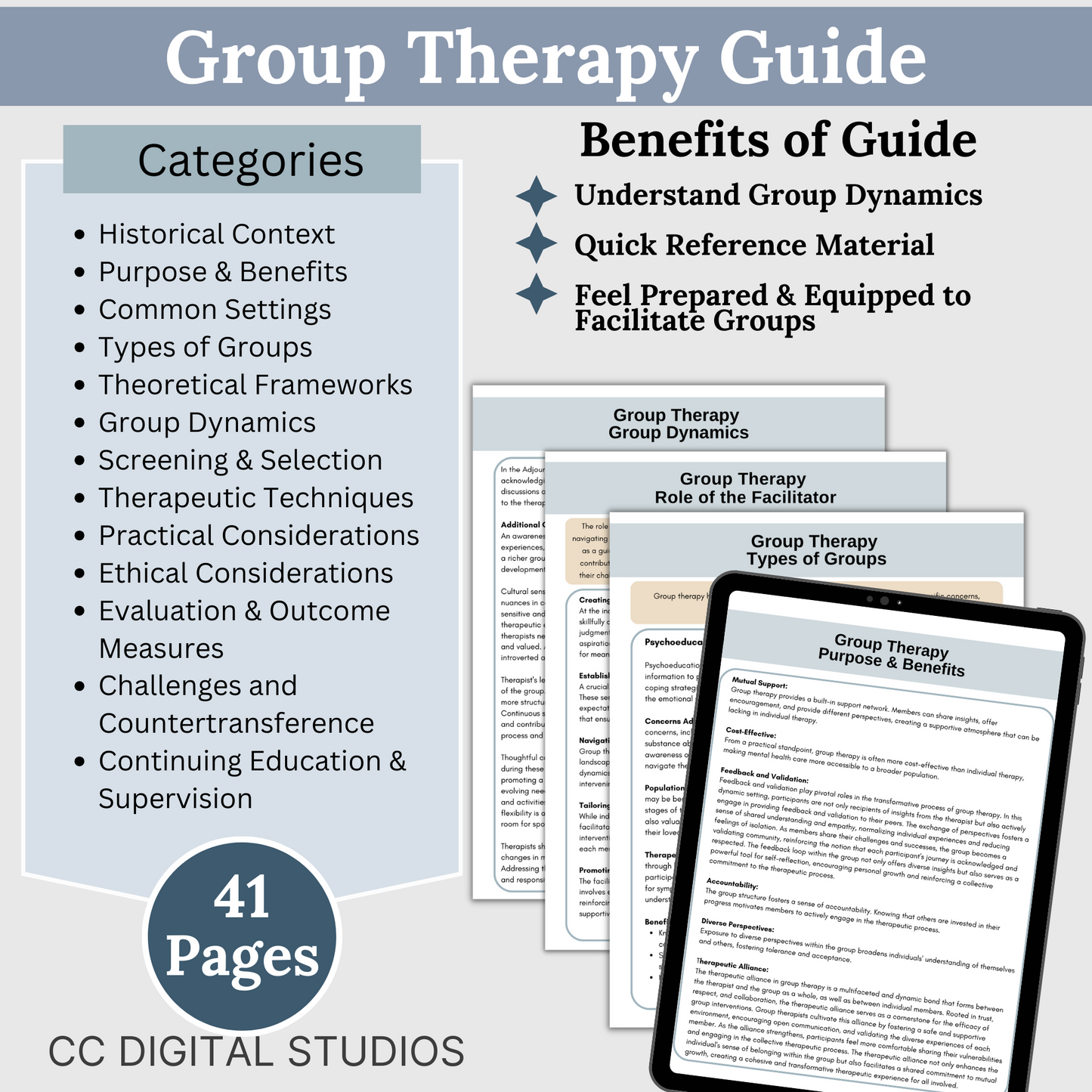 Elevate your group therapy sessions with our Therapy Bundle saving 25%! Featuring a comprehensive Group Therapy Guide, Progress Notes Guide, and a curated set of 700 group therapy questions and 84 activity ideas. Therapy Cheat Sheets