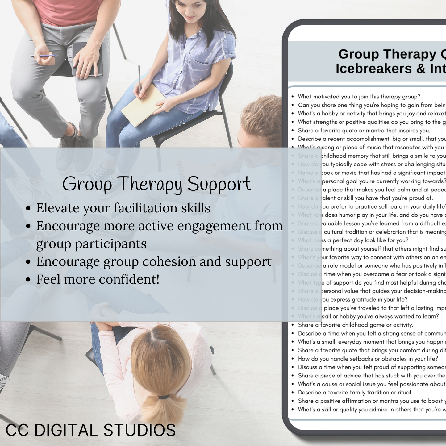 Elevate your group therapy sessions with our Therapy Bundle saving 25%! Featuring a comprehensive Group Therapy Guide, Progress Notes Guide, and a curated set of 700 group therapy questions and 84 activity ideas. Therapy Cheat Sheets