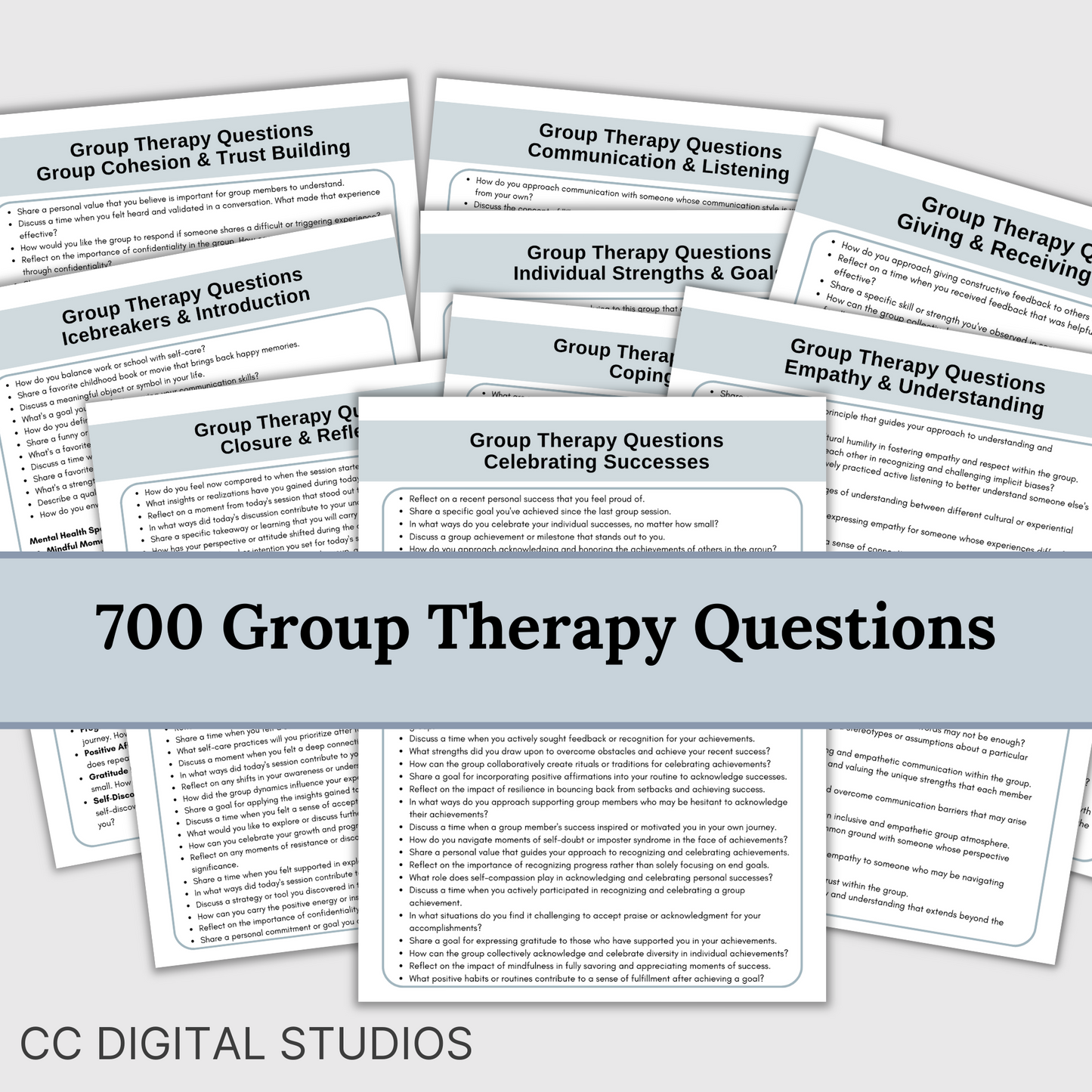 Comprehensive collection of 700 thought-provoking questions and 89 dynamic group activity ideas designed to enhance your group therapy sessions. Elevate your facilitation skills and create a nurturing space for meaningful discussions.