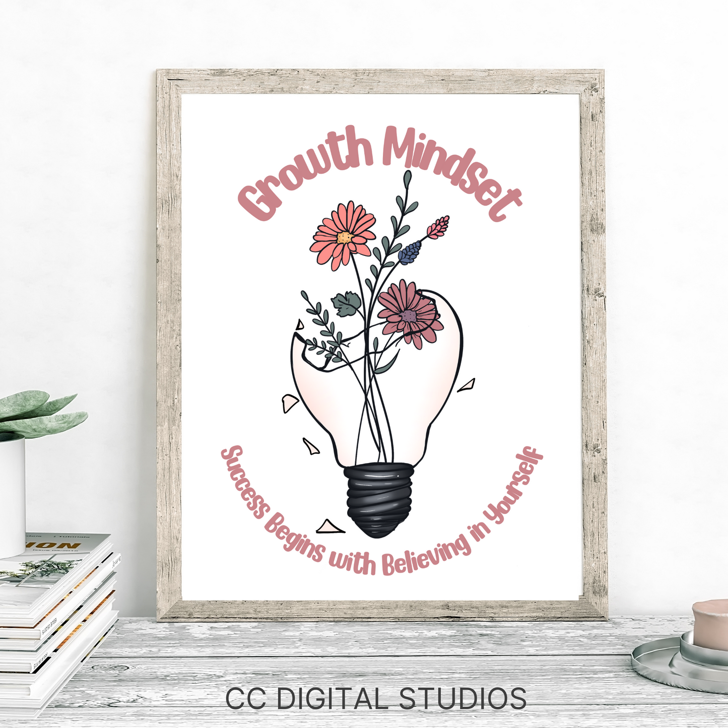 Growth mindset poster for school counselors and therapy office decor. This poster is a reminder of developing a positive mindset and having a positive outlook on life.