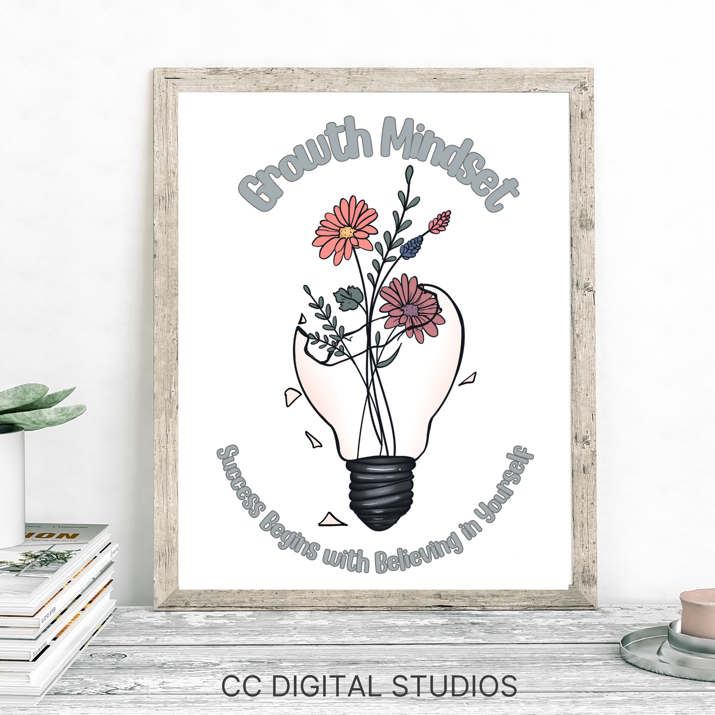 Growth mindset poster for school counselors and therapy office decor. This poster is a reminder of developing a positive mindset and having a positive outlook on life.