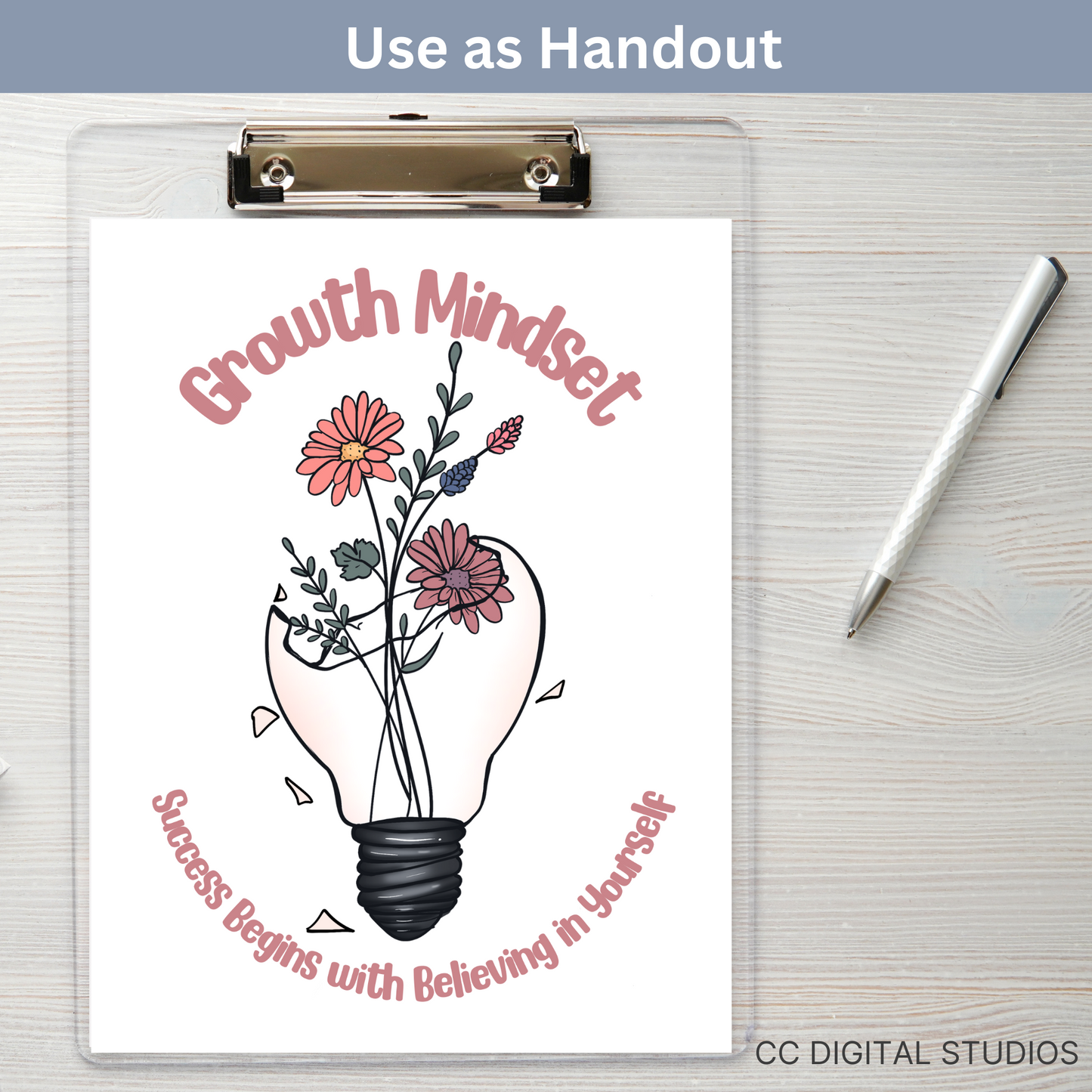 Growth mindset poster for school counselors and therapy office decor. This poster is a reminder of developing a positive mindset and having a positive outlook on life.