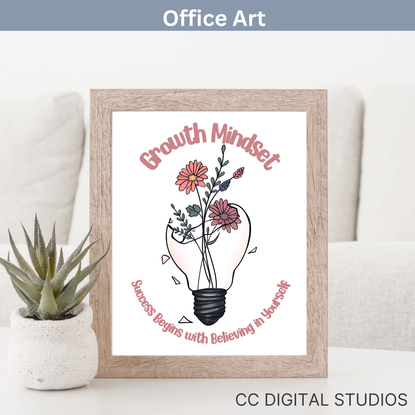Growth mindset poster for school counselors and therapy office decor. This poster is a reminder of developing a positive mindset and having a positive outlook on life.