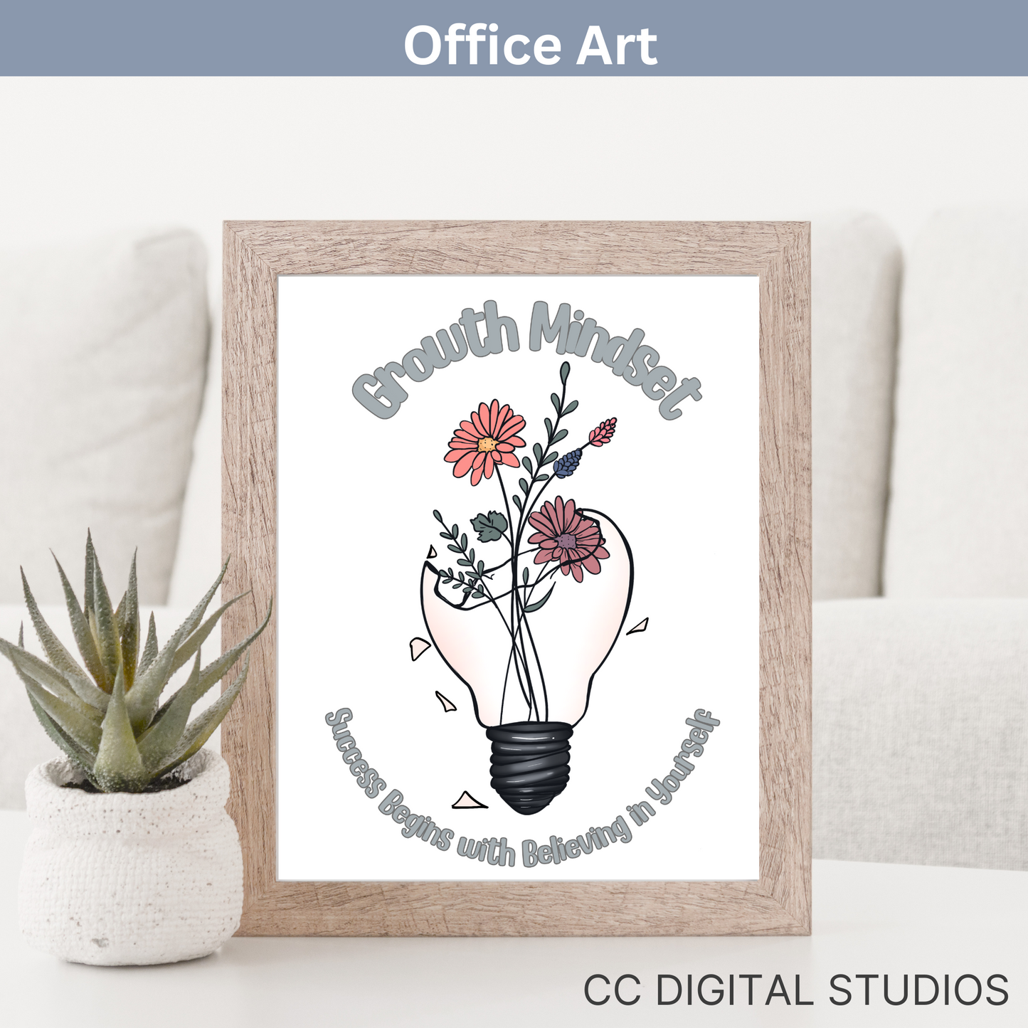 Growth mindset poster for school counselors and therapy office decor. This poster is a reminder of developing a positive mindset and having a positive outlook on life.