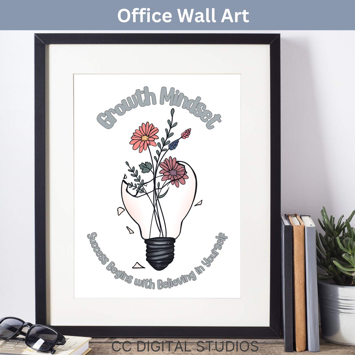 Growth mindset poster for school counselors and therapy office decor. This poster is a reminder of developing a positive mindset and having a positive outlook on life.