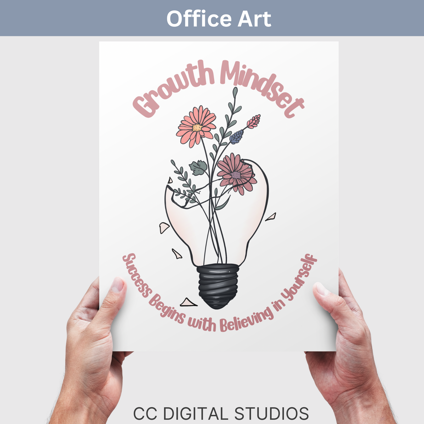 Growth mindset poster for school counselors and therapy office decor. This poster is a reminder of developing a positive mindset and having a positive outlook on life.