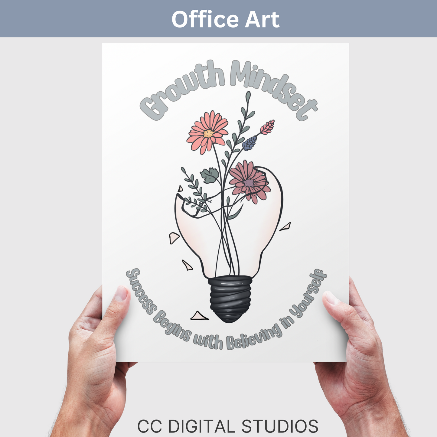 Growth mindset poster for school counselors and therapy office decor. This poster is a reminder of developing a positive mindset and having a positive outlook on life.