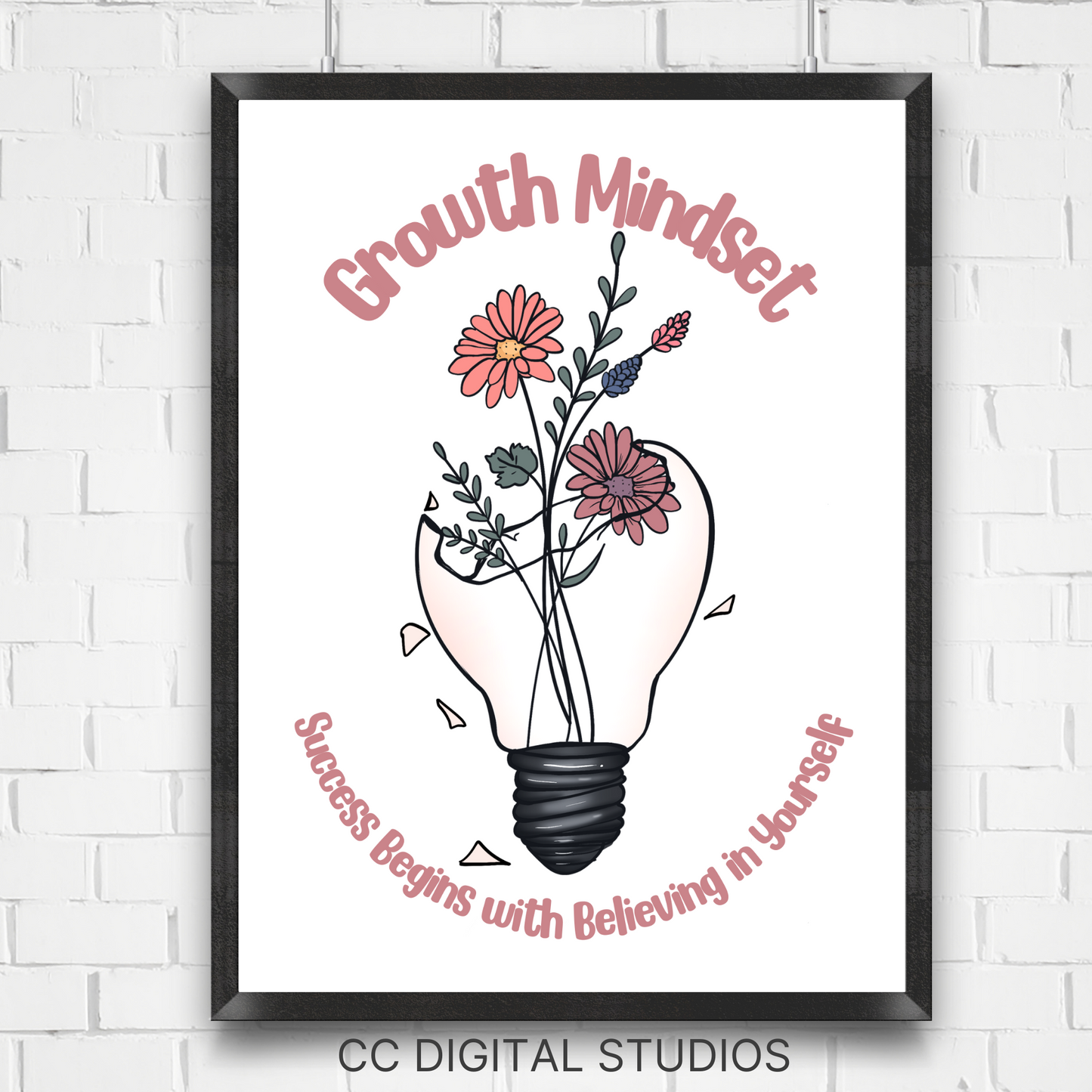 Growth mindset poster for school counselors and therapy office decor. This poster is a reminder of developing a positive mindset and having a positive outlook on life.
