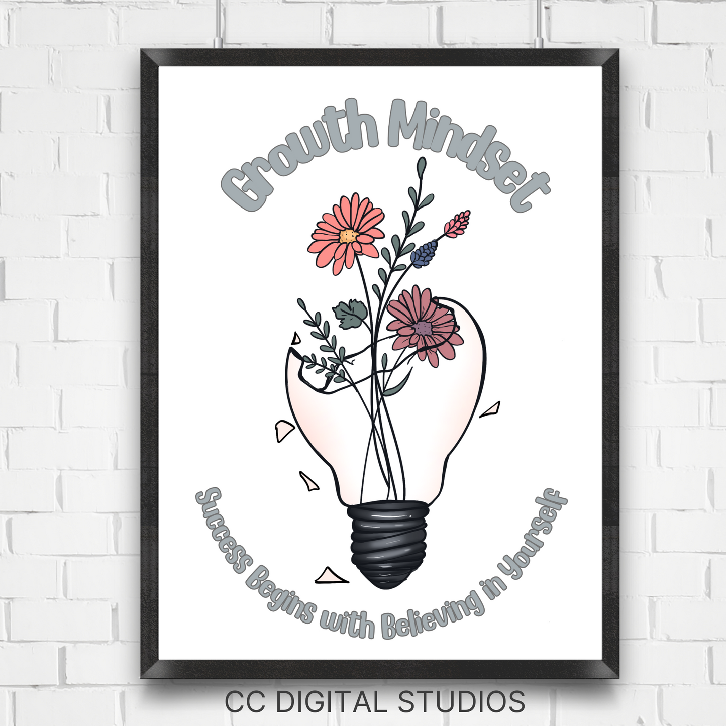 Growth mindset poster for school counselors and therapy office decor. This poster is a reminder of developing a positive mindset and having a positive outlook on life.