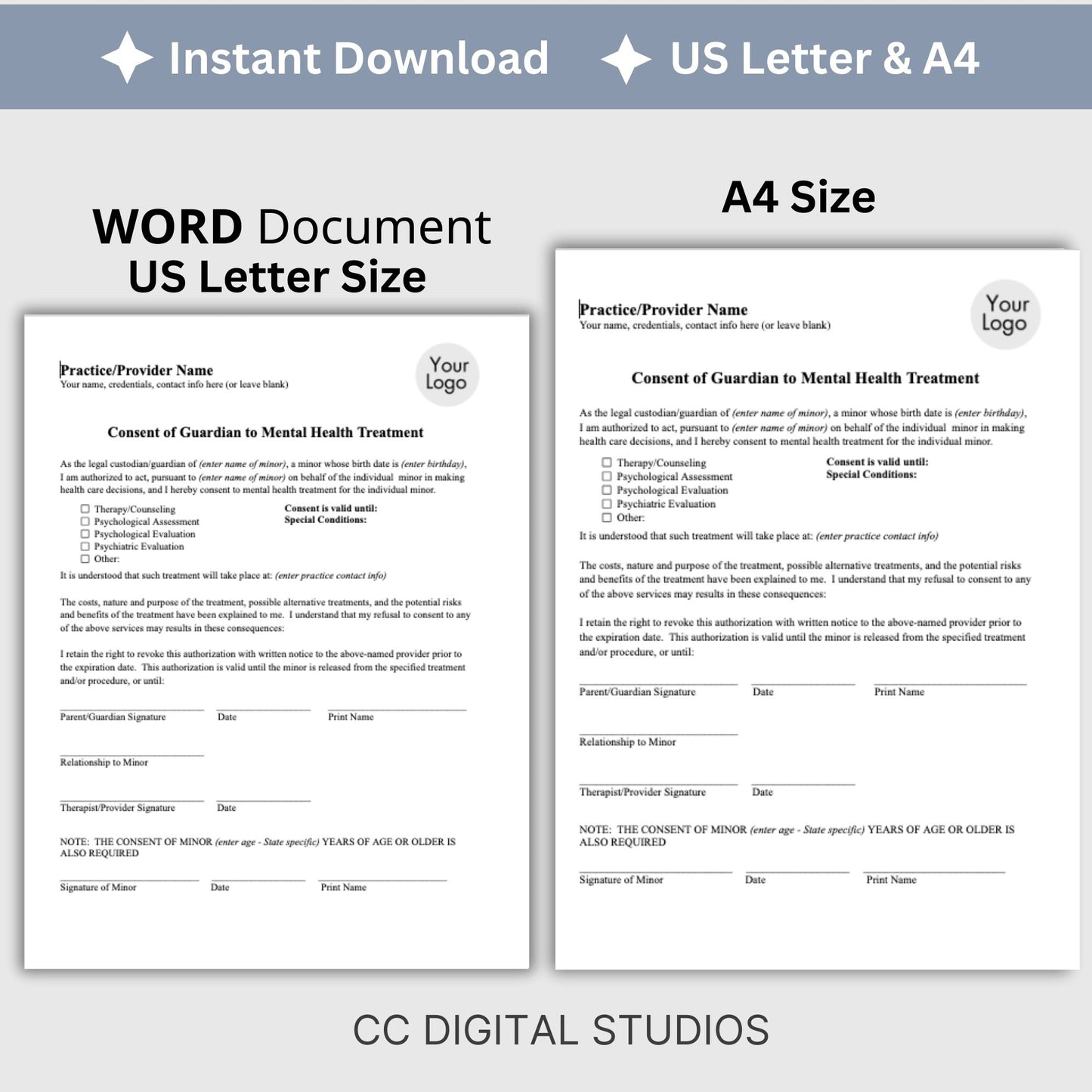 Guardian consent for mental health treatment. Easily customize this template to fit your practice's unique needs, maintain client privacy with secure WORD Doc format, and save valuable time