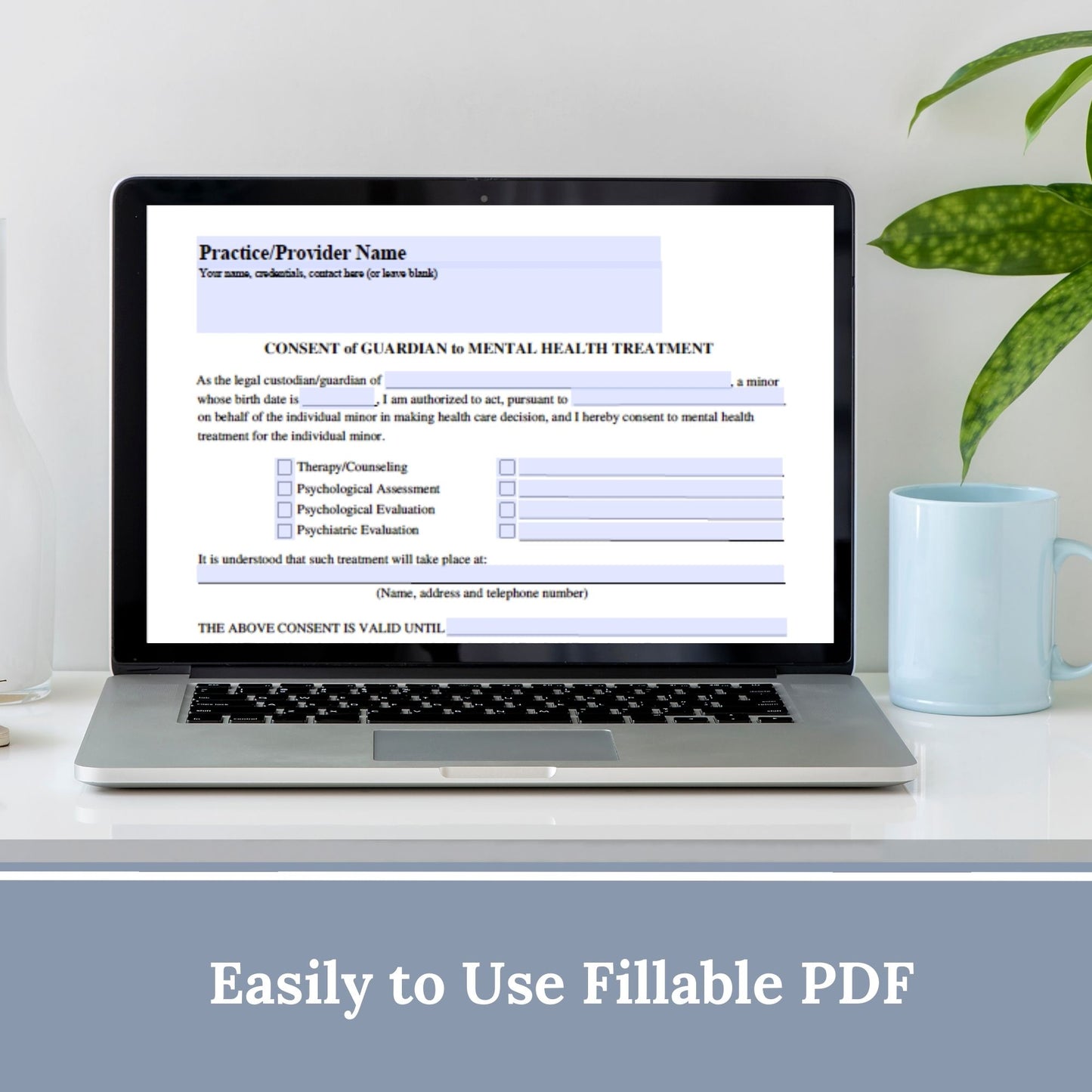 Guardian consent for mental health treatment form for minors. Streamline your client onboarding process with our professional fillable PDF templates for mental health professionals. 