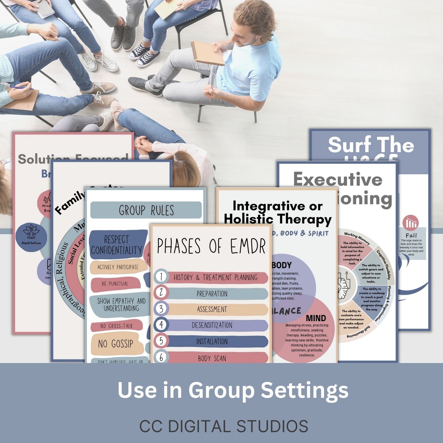 20 mental health infographic cards featuring different therapy modalities and mental health information! For therapists office, social workers, and school counselors, these 3x5 cards for workshops, therapy sessions, and psychoeducation