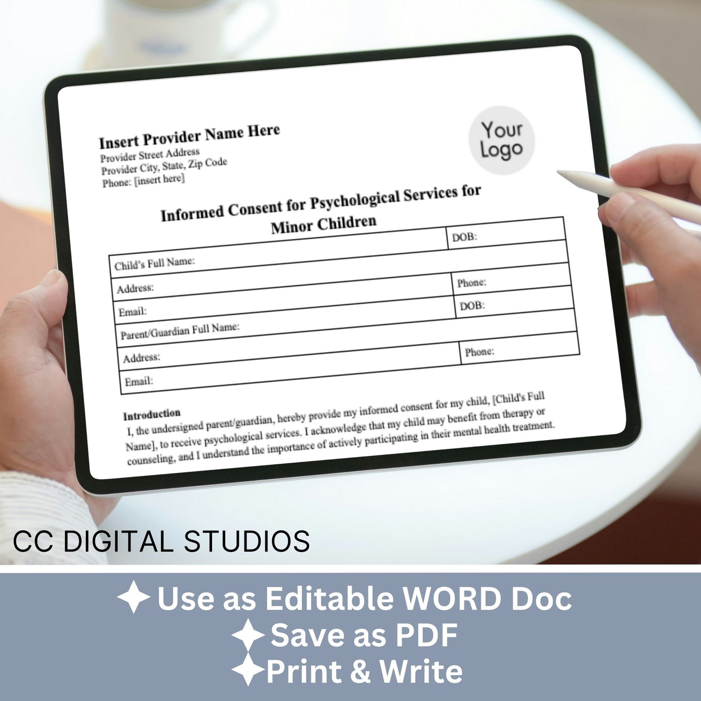Informed Consent for minor children, designed to provide you with a convenient and secure way to obtain informed consent for mental health services for minors.