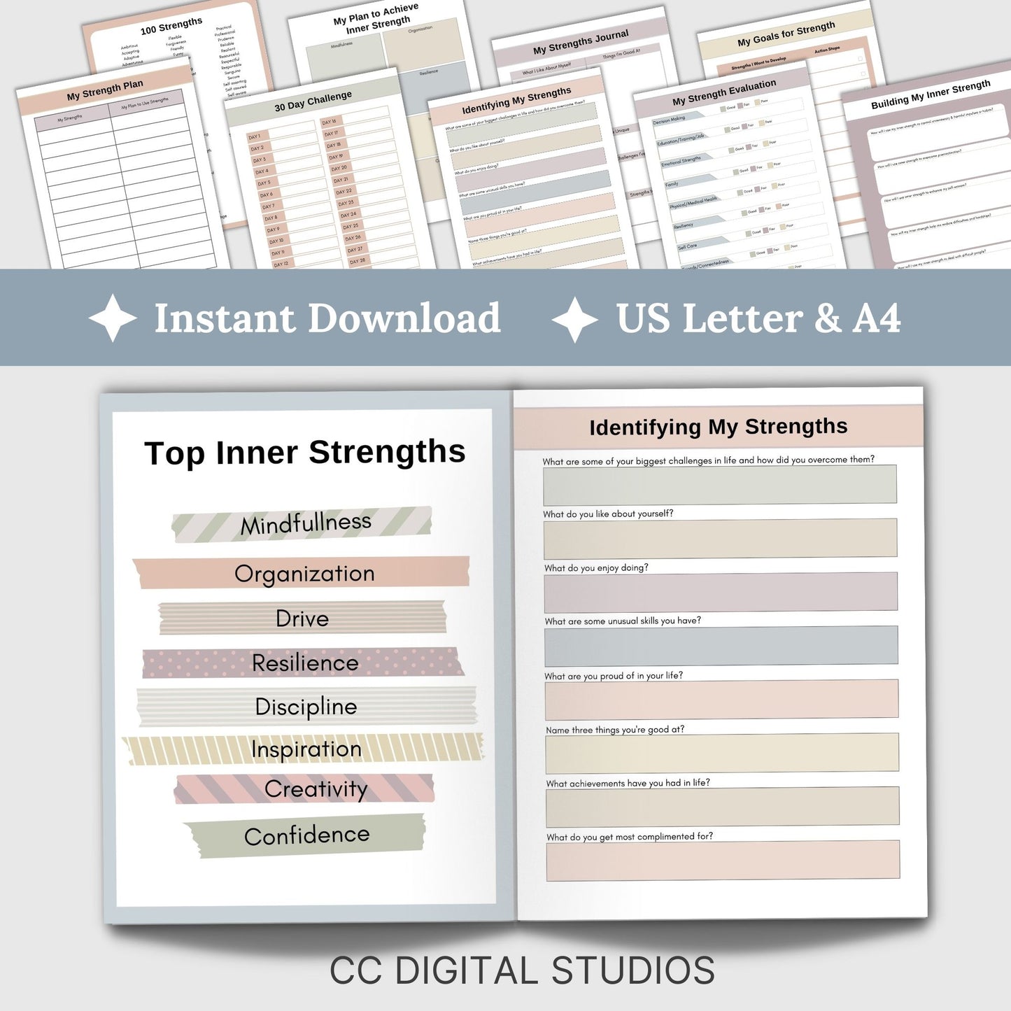 Inner Strength Worksheets - the perfect therapy resource for fostering personal growth! These therapy worksheets are designed to provide anxiety relief and enhance coping skills in a strengths-based approach.