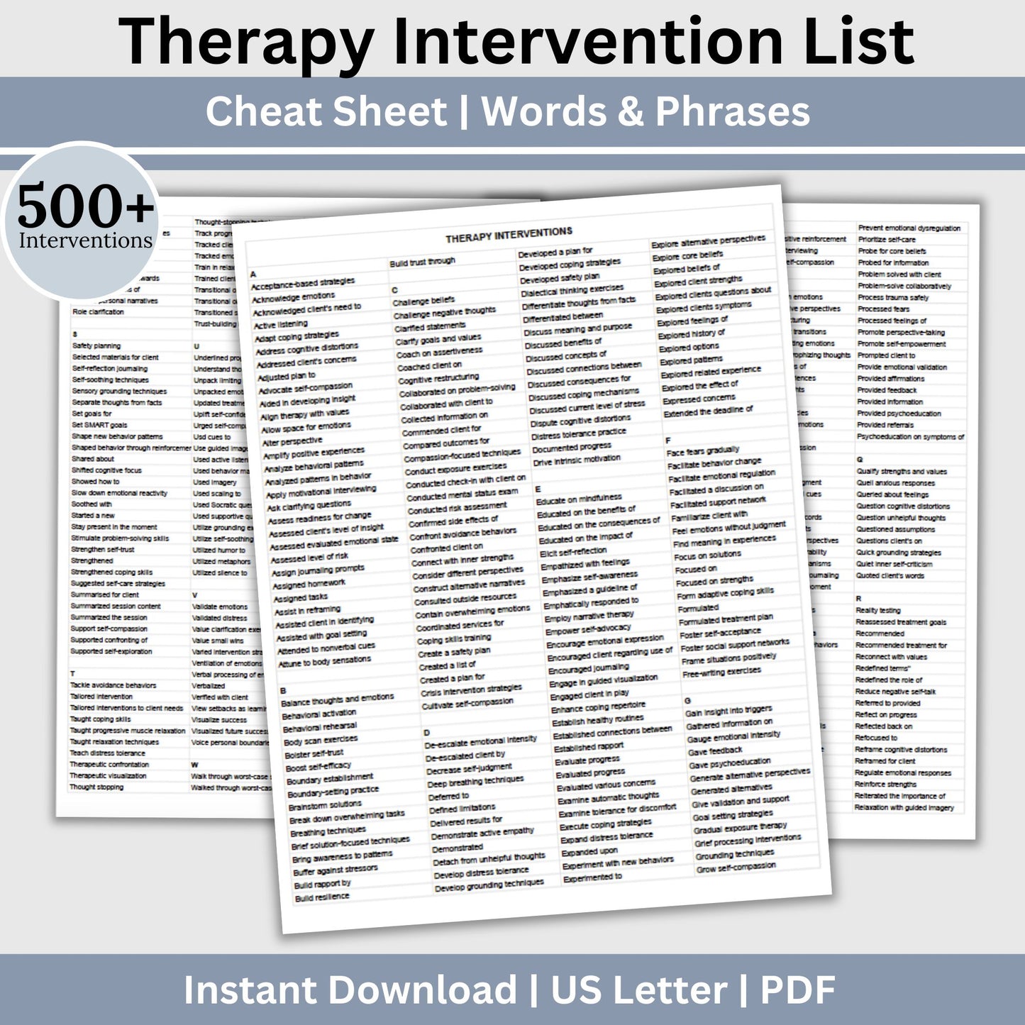 Therapy Interventions List