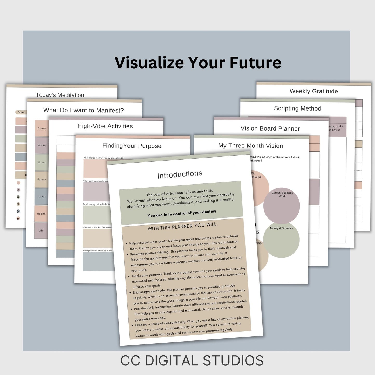 Manifestation Planner, Manifestable Worksheets, Manifesting Journal, Vision Board, Gratitude Journal, Affirmation Prompts, Visualization. Manifestation planner and worksheets, designed to help you turn dreams into reality.