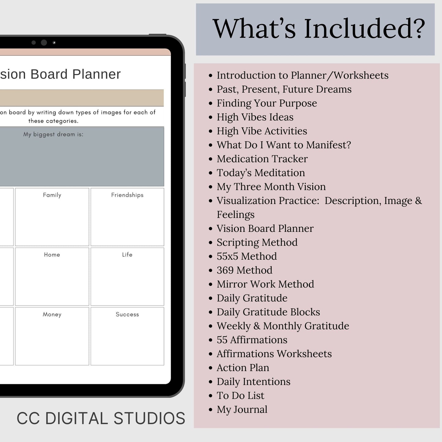 Manifestation Planner, Manifestable Worksheets, Manifesting Journal, Vision Board, Gratitude Journal, Affirmation Prompts, Visualization. Manifestation planner and worksheets, designed to help you turn dreams into reality.