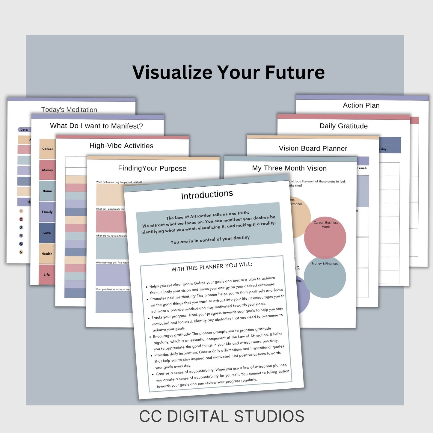 Manifestation Planner, Manifestable Worksheets, Manifesting Journal, Vision Board, Gratitude Journal, Affirmation Prompts, Visualization. Manifestation planner and worksheets, designed to help you turn dreams into reality.
