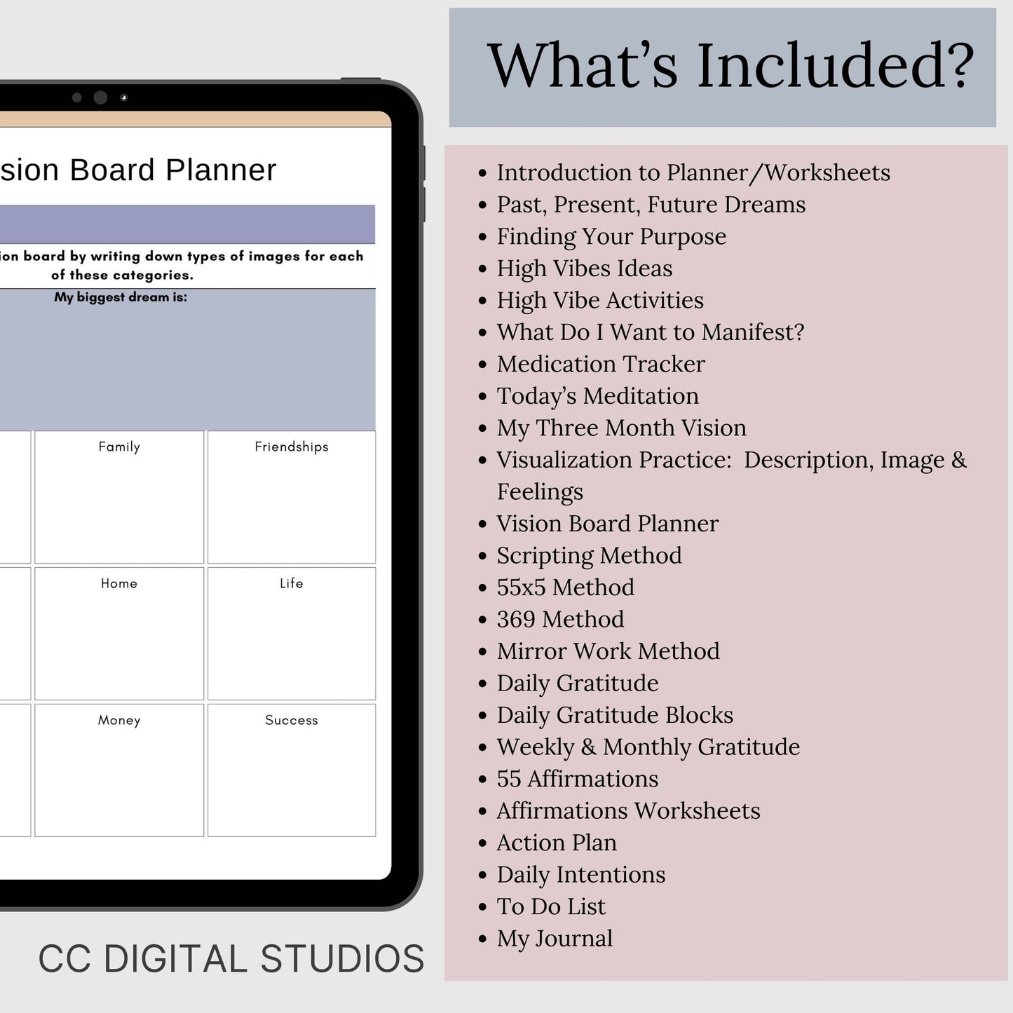 Manifestation Planner, Manifestable Worksheets, Manifesting Journal, Vision Board, Gratitude Journal, Affirmation Prompts, Visualization. Manifestation planner and worksheets, designed to help you turn dreams into reality.