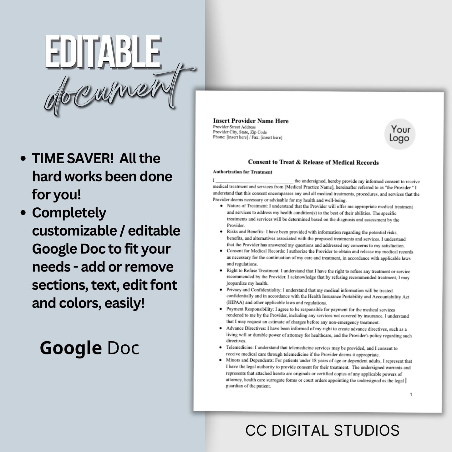 Medical Office Policy Consents Legal Forms - Google Doc