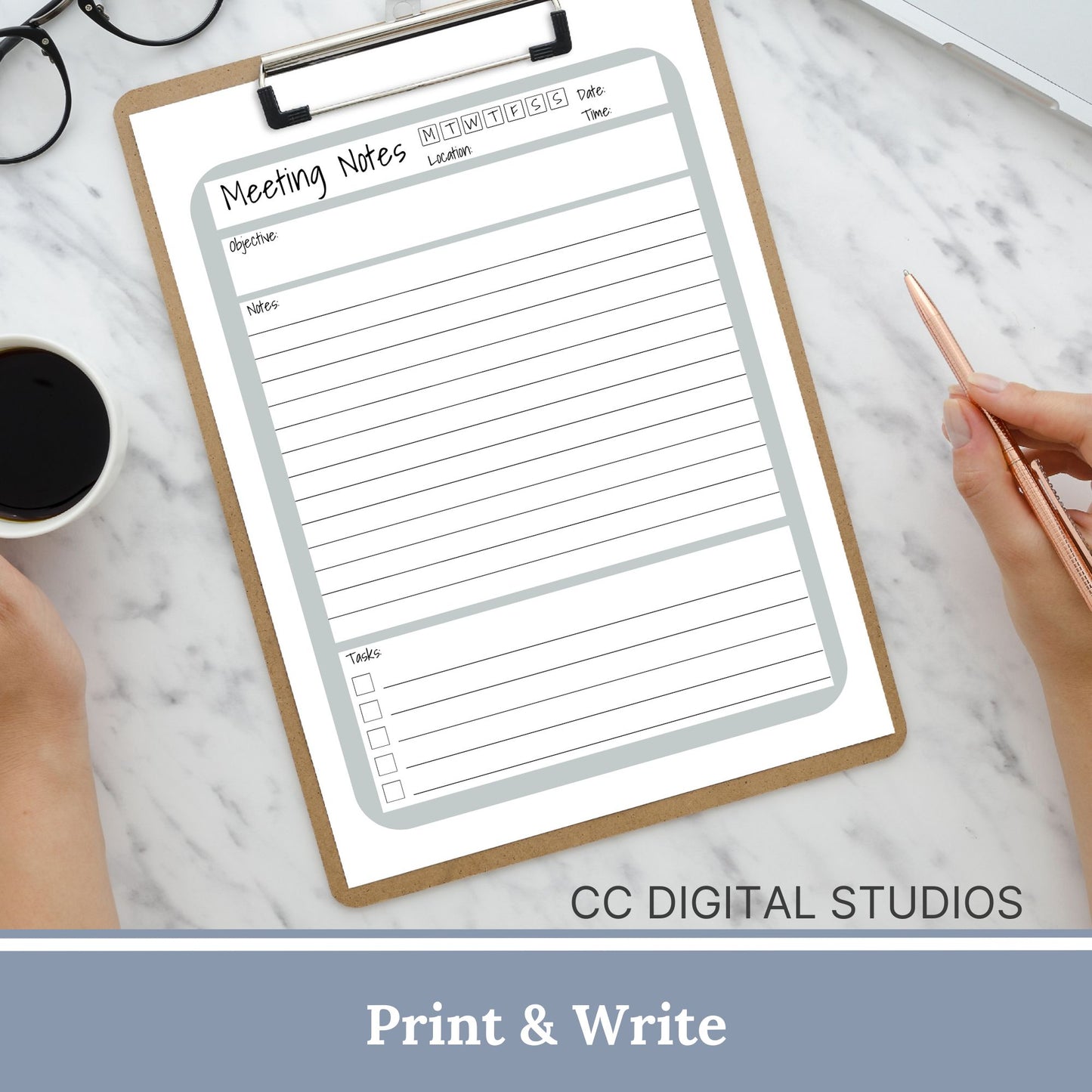 Looking for a smart way to keep record of your meetings? Record your meeting minutes and track to do's, agenda, action steps, and notes. Feel prepared for your next meeting.